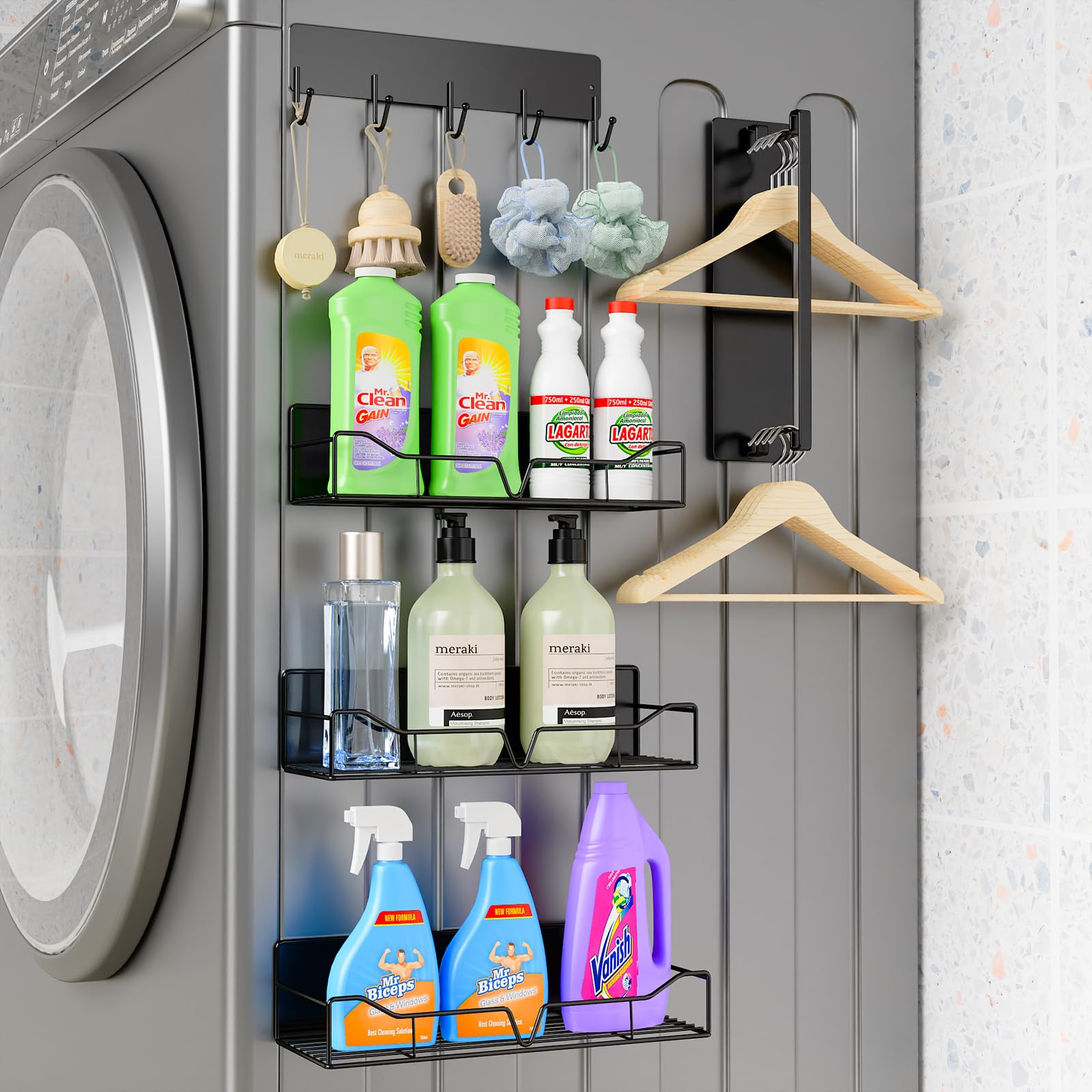 5 Pack Multifunctional Magnetic Shelves for Washing Machine & Refrigerator, Powerful Magnetic Spice Racks with Unique Hollow Design, for Laundry Room