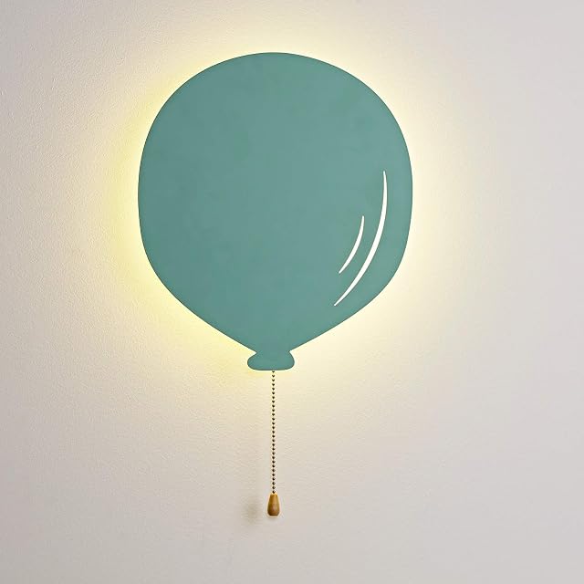 Lights4fun Metal Mint Green Balloon Wall Light Battery Warm White LED Night Light Kids Bedroom 32cm