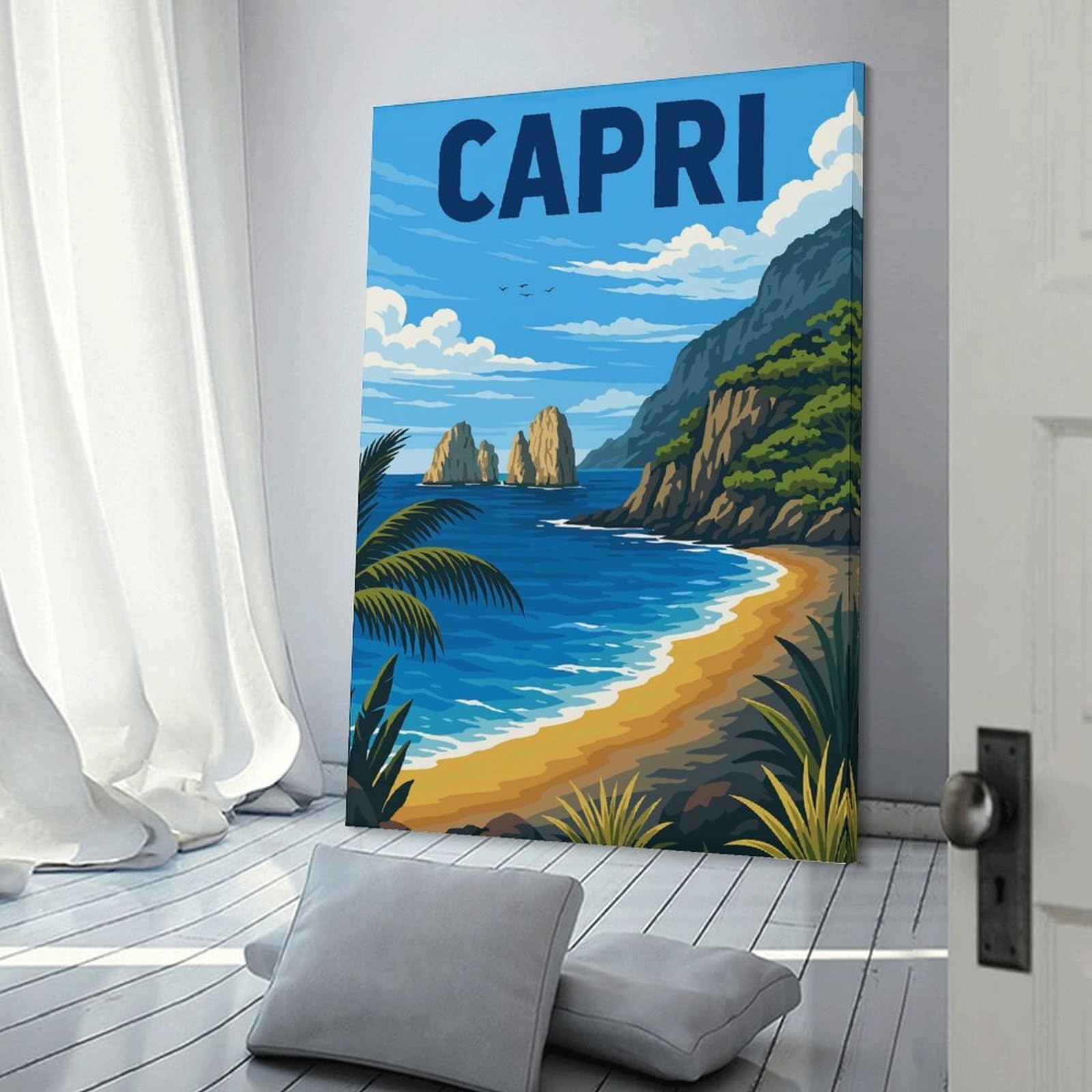 Junmoney Capri Italy Island Canvas Wall Picture 20x30inch(50x75cm), for Study, Office Or Focused Interiors, Home Office Artwork with Decorative Appeal