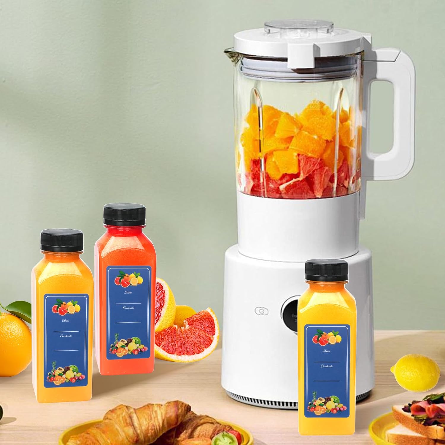 25pcs 12oz Plastic Bottles with Lids, SquarePlastic Juice Bottles with Caps