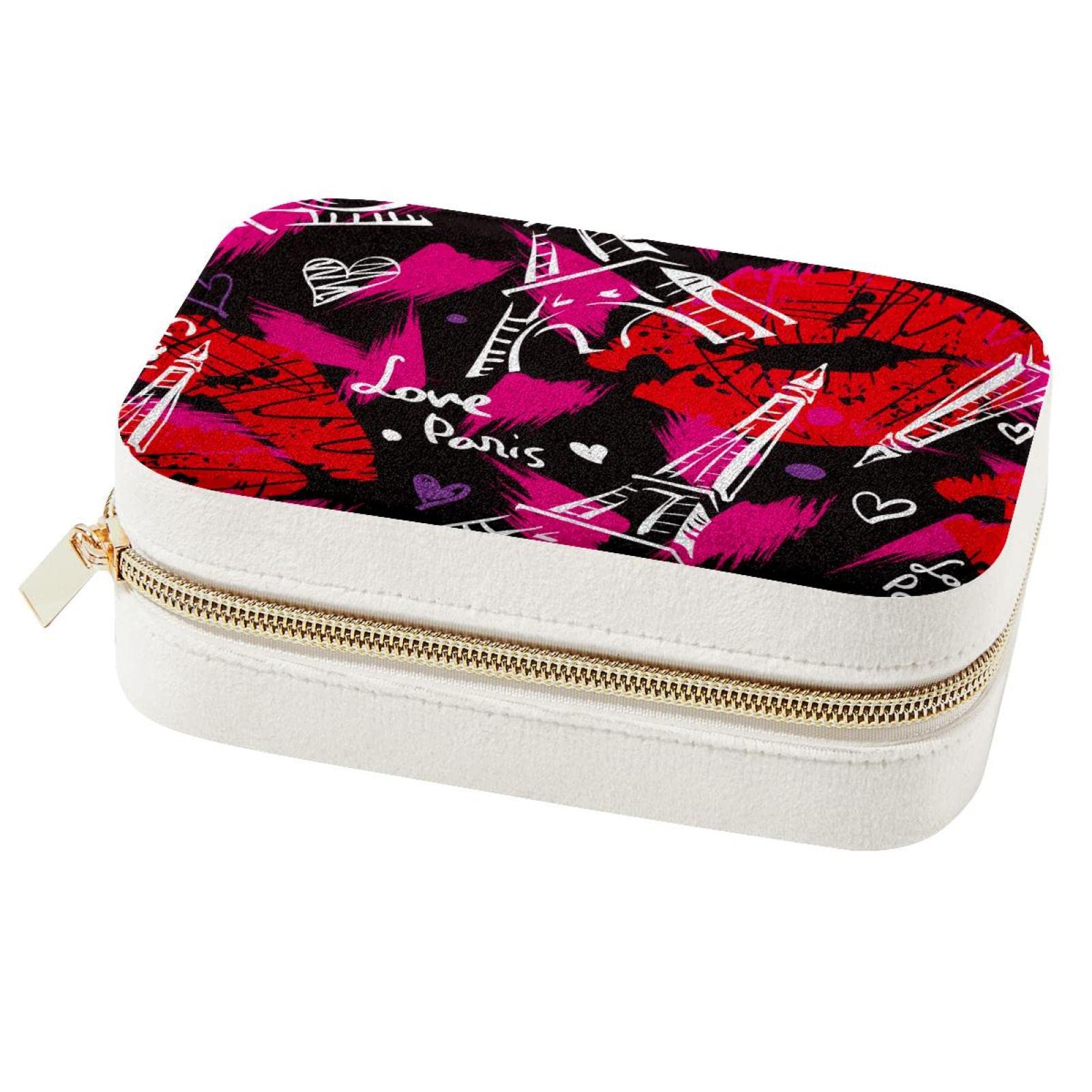 Boîte à bijoux de voyage en cuir rouge et velours, coffret de protection au design Tour Eiffel