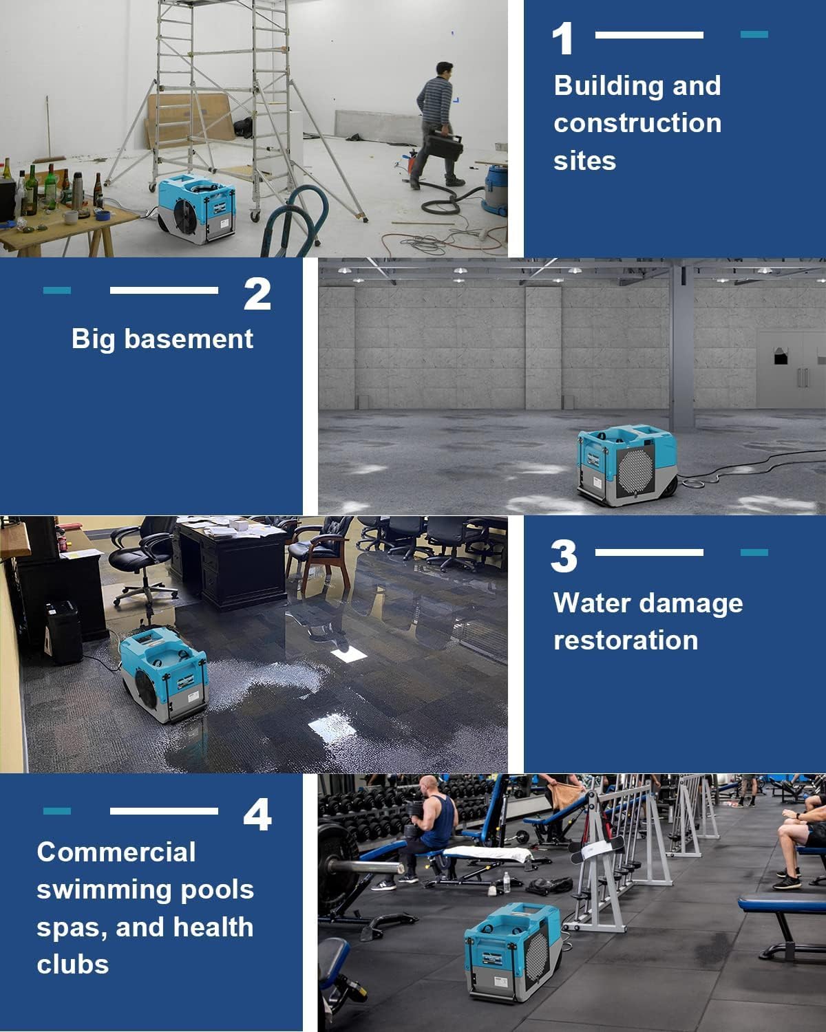 ALORAIR 264 Pitns LGR Commercial Dehumidifier with Pump, Up to 3,000 Sq.Ft Industrial Dehumidifier with Drain Hose Potable Wheels Design for Whole House, Basement, Warehouse, Garage, Blue 5 71LTwoBI4gL. AC SL1500