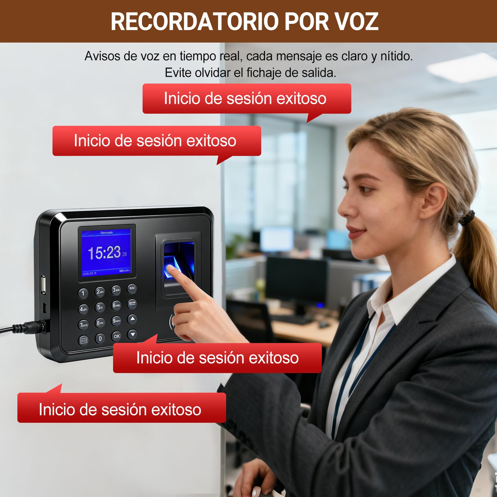 Reloj de Fichar Biométrico 3 en 1 – Control Horario con Huella Dactilar, Tarjeta RFID y Código PIN – Máquina de Asistencia para Pequeñas Empresas, Sin Internet, 10 Tarjetas Incluidas, Español