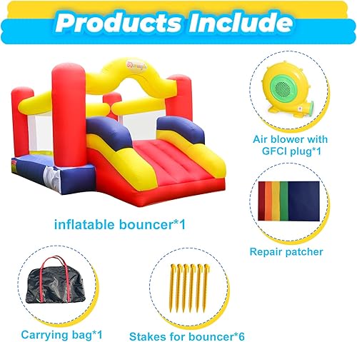 Miniatura 6 de Castillo inflable con soplador de aire y tobogán, castillo animoso familiar con juego de pelota de dardos, casa inflable para niños, 12 pies x 9