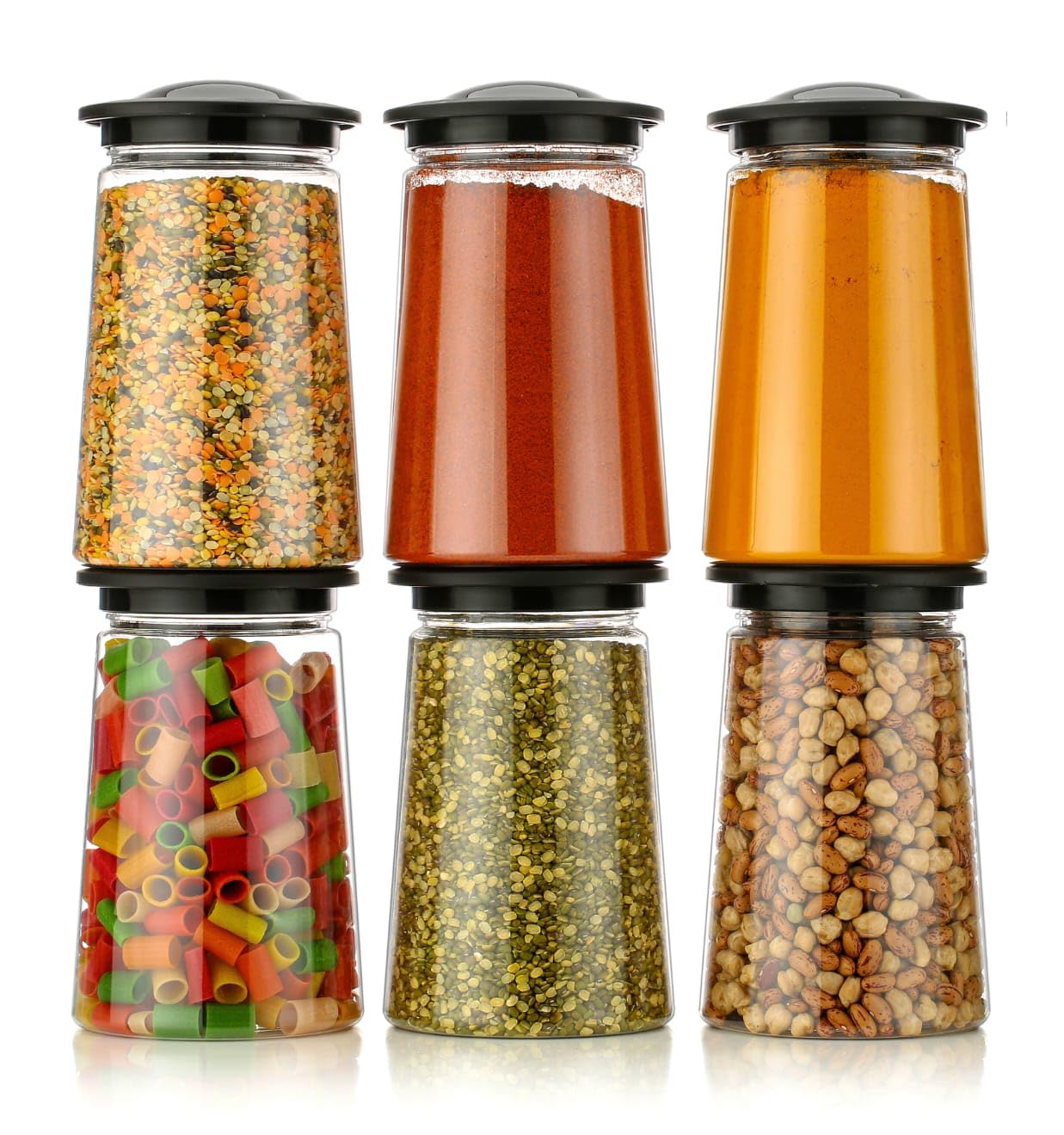 Xiran Kitchen Storage Box, Container for Kitchen, Storage Box for Kitchen, Storage Jars, Storage Containers for Pulses, Cereals, Dry Fruits, Kitchen Accessories Items for Home (1200Ml Black Set of 6)