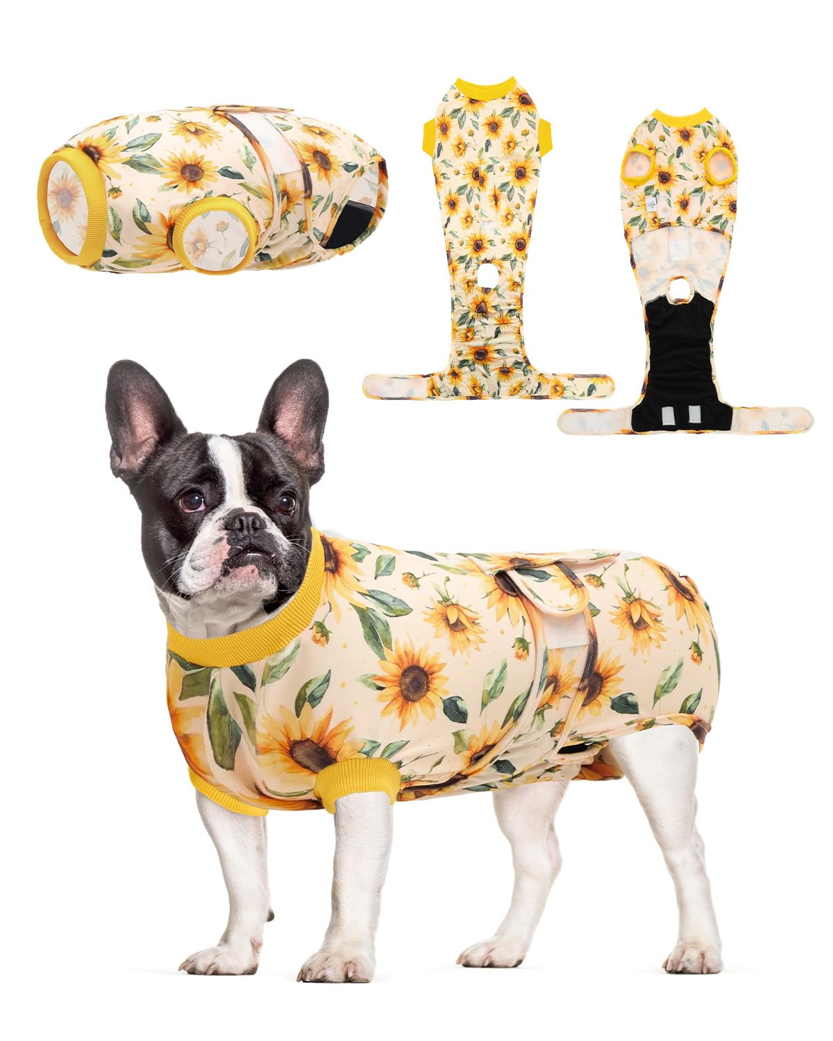 CuteBone Sunflower Pet Surgery Recovery Suit for Small Dogs Cats, Surgical Onesie for Female Pets, Anti-Licking Wound Suit E-Collar Alternative Post Operative Wear SSF13S