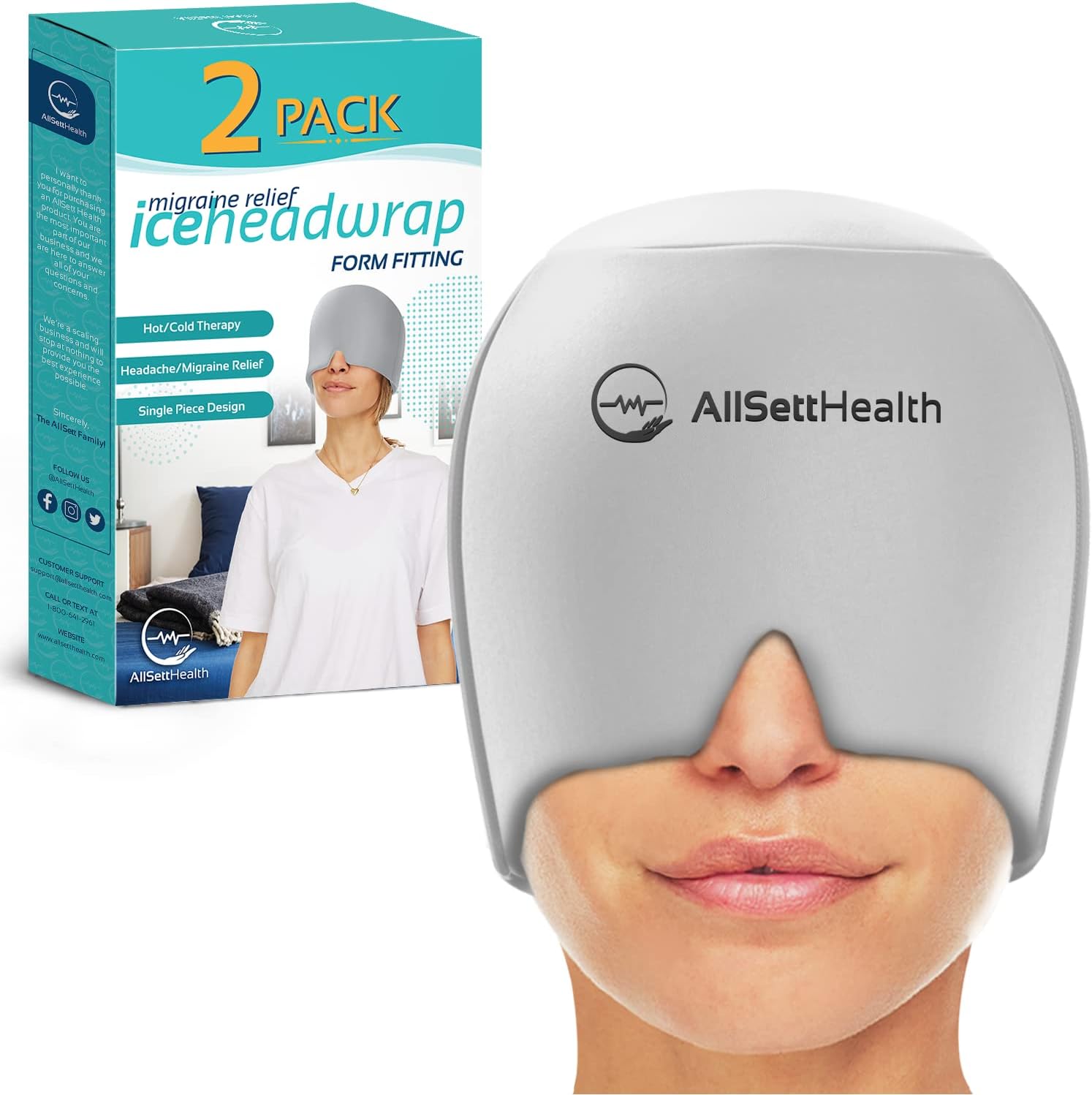 2 Pack - Form Fitting Migraine Relief Ice Head Wrap | Headache and Migraine Hat | Hot and Cold Therapy for Puffy Eyes, Tension, Sinus and Stress Relief