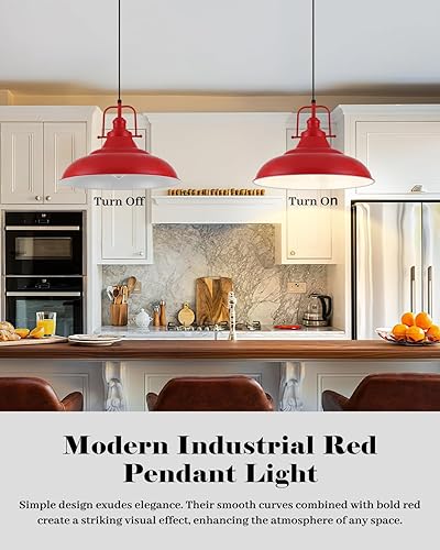 Miniatura 5 de Lámpara colgante roja para isla de cocina, luces colgantes industriales grandes de 16 pulgadas, luces colgantes rojas mate, lámpara colgante vintage