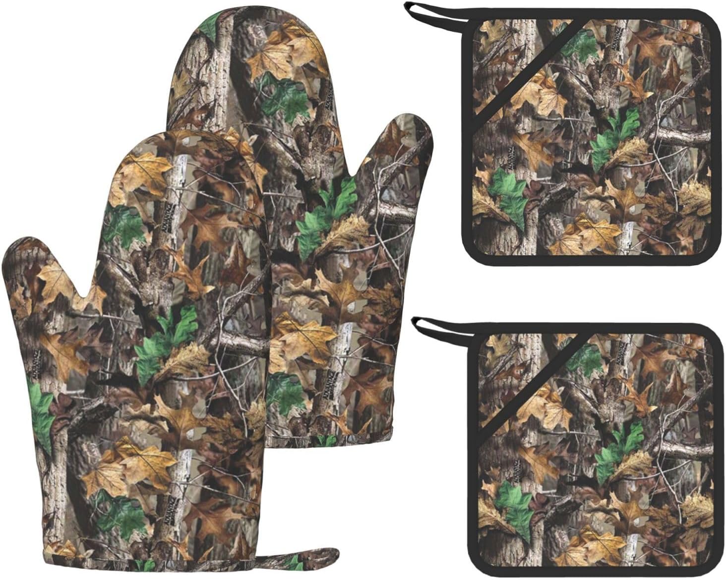 Cold Tree Camouflage Oven Mitts and Pot Holders Set of 4 Heat Resistant Kitchen Gloves with Silicone Palm Hot Pads for Baking Cooking Grilling BBQ