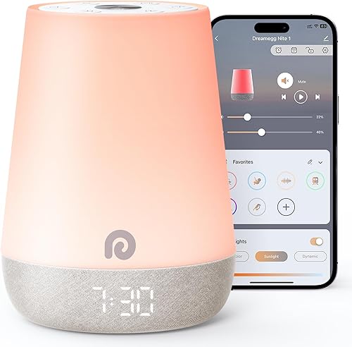 Dreamegg Sound Machine Baby - Máquina de sonido de ruido blanco para bebé con luz nocturna, reloj despertador, 34 sonidos relajantes, entrenador de