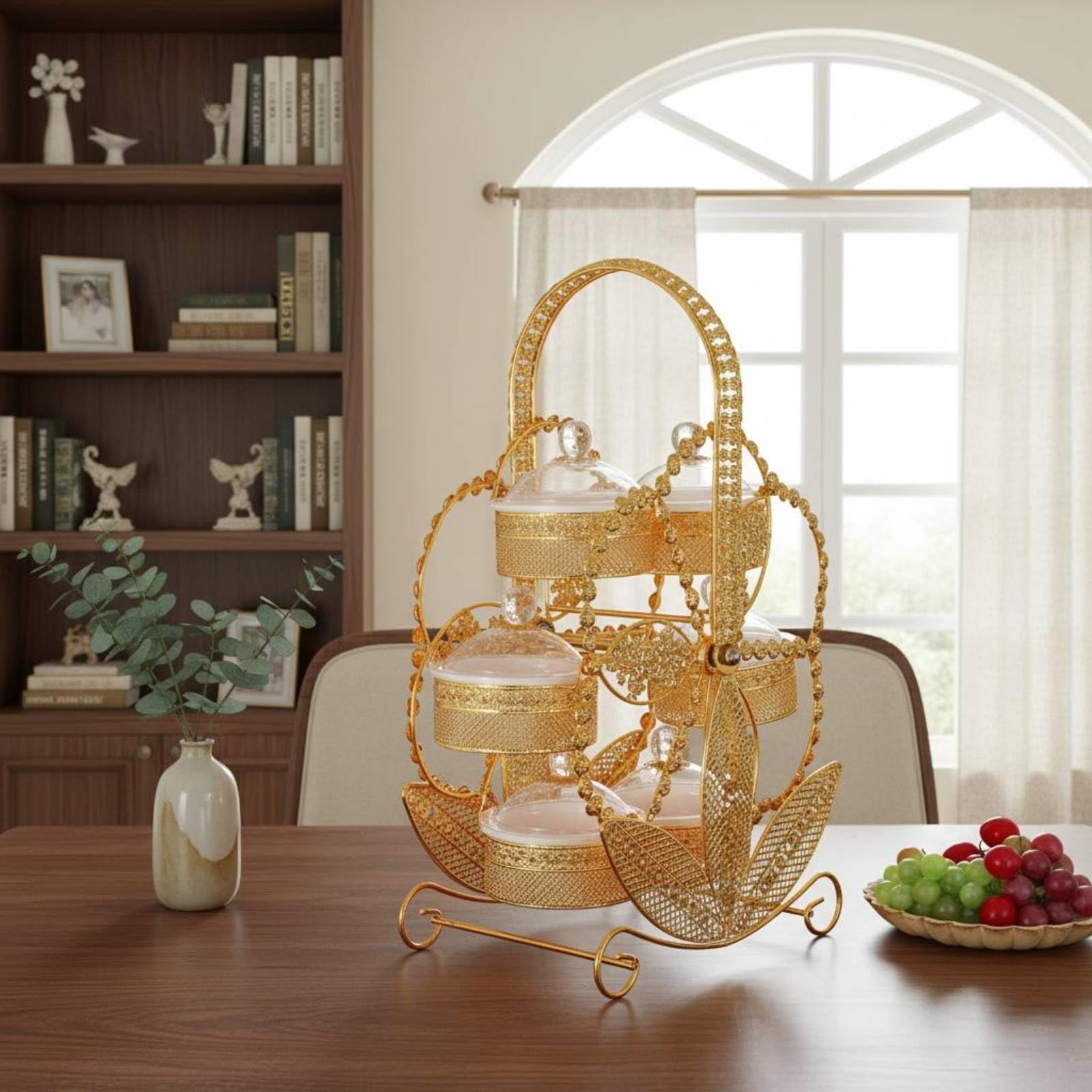 Colcolo Vassoio per Snack in Acrilico Vassoio Vassoio Centrotavola Piatto per Dolci con Finiture Dorate Stile Retrò in Acrilico E Ferro Adatto per Salotto Tè Pomeridiano Decorazione Tavola Feste