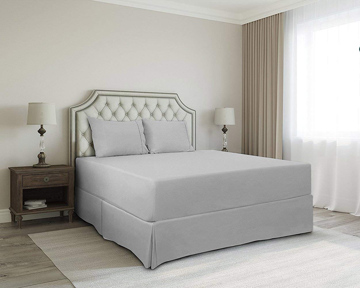 SRP Bedding Real 350 Thread Count Split Corner Bed Skirt/Dust Ruffle Queen Size Solid Silver Grey 12