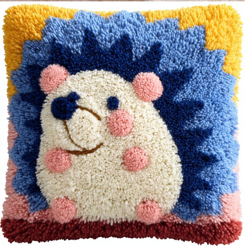 Taxpy Latch Hook Kits for Adults Hedgehog DIY Rug Tapestry Kits with Printed Canvas Embroidery Festival S Home Decoration 17Inch X 17Inch