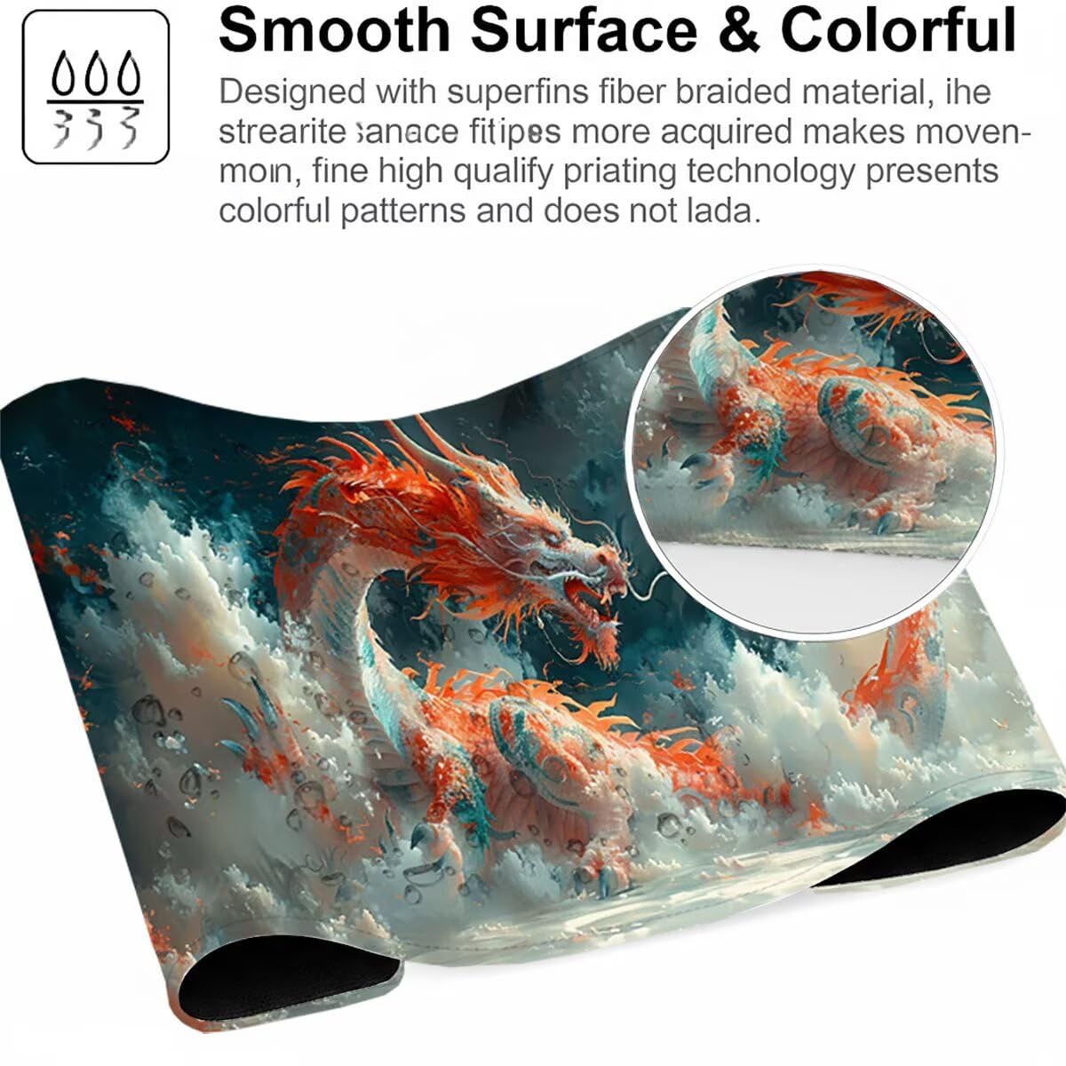 Alfombrilla Ratón Gaming XXL, Gaming Mouse Pad 1500x800x3mm, Protector Escritorio Antideslizante, Alfombrilla de Ratón DragóN Mousepad Grande, Tapete Raton para Jugadores de PC Oficina PjY12282 N-U