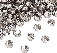 Vista 11 de Craftdady 200 piezas de acero inoxidable de engarce de cuentas de metal medio redondo abierto abrazadera nudo cubierta terminador puntas terminador