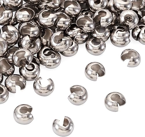 Miniatura 11 de Craftdady 200 piezas de acero inoxidable de engarce de cuentas de metal medio redondo abierto abrazadera nudo cubierta terminador puntas terminador