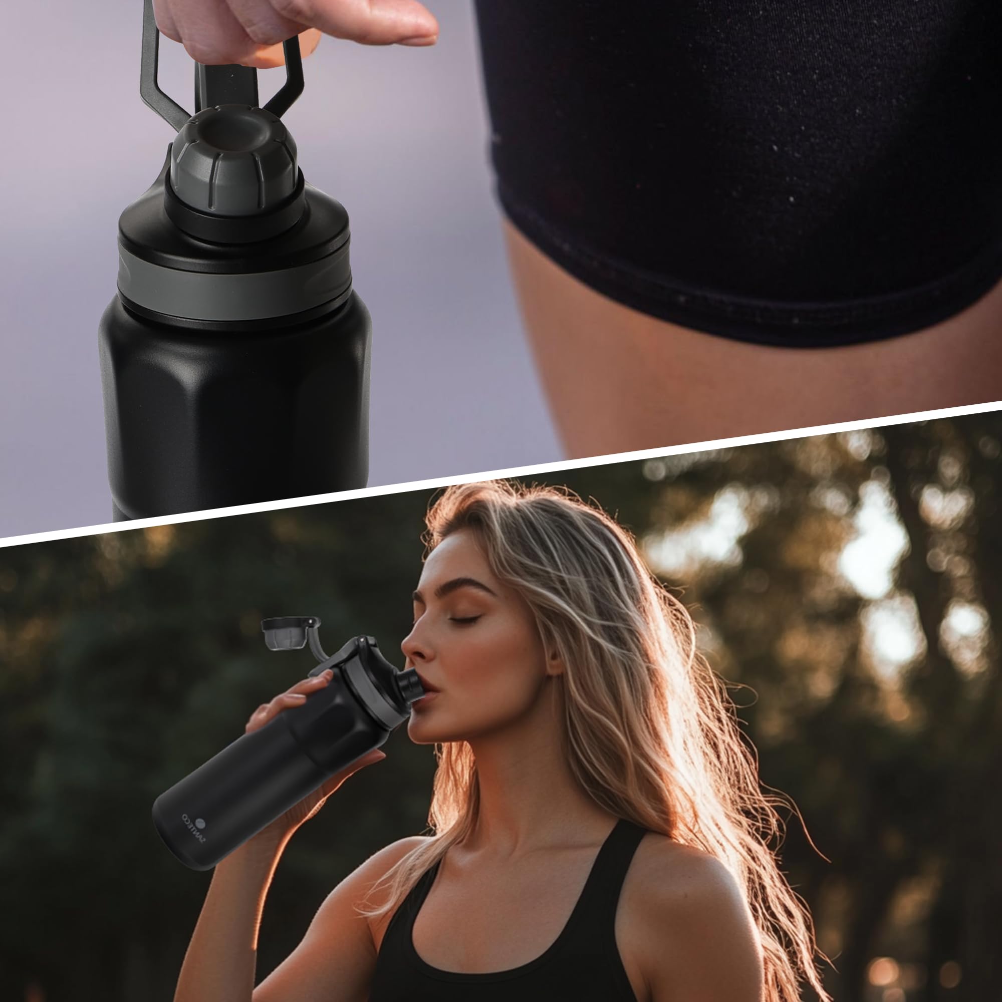 SANTECO Gourde Isotherme En Acier Inoxydable Avec Paille - 1,2 L - Sans BPA - Avec Bandoulière Amovible - Anti-fuite - Passe Au Lave-vaisselle - Pour La Course, La Gym, La Randonnée