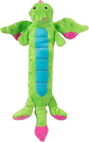 Vista 29 de goDog Bubble Plush Skinny Dragons - Juguete chirriante de peluche para perro, tecnología Chew Guard, verde, grande