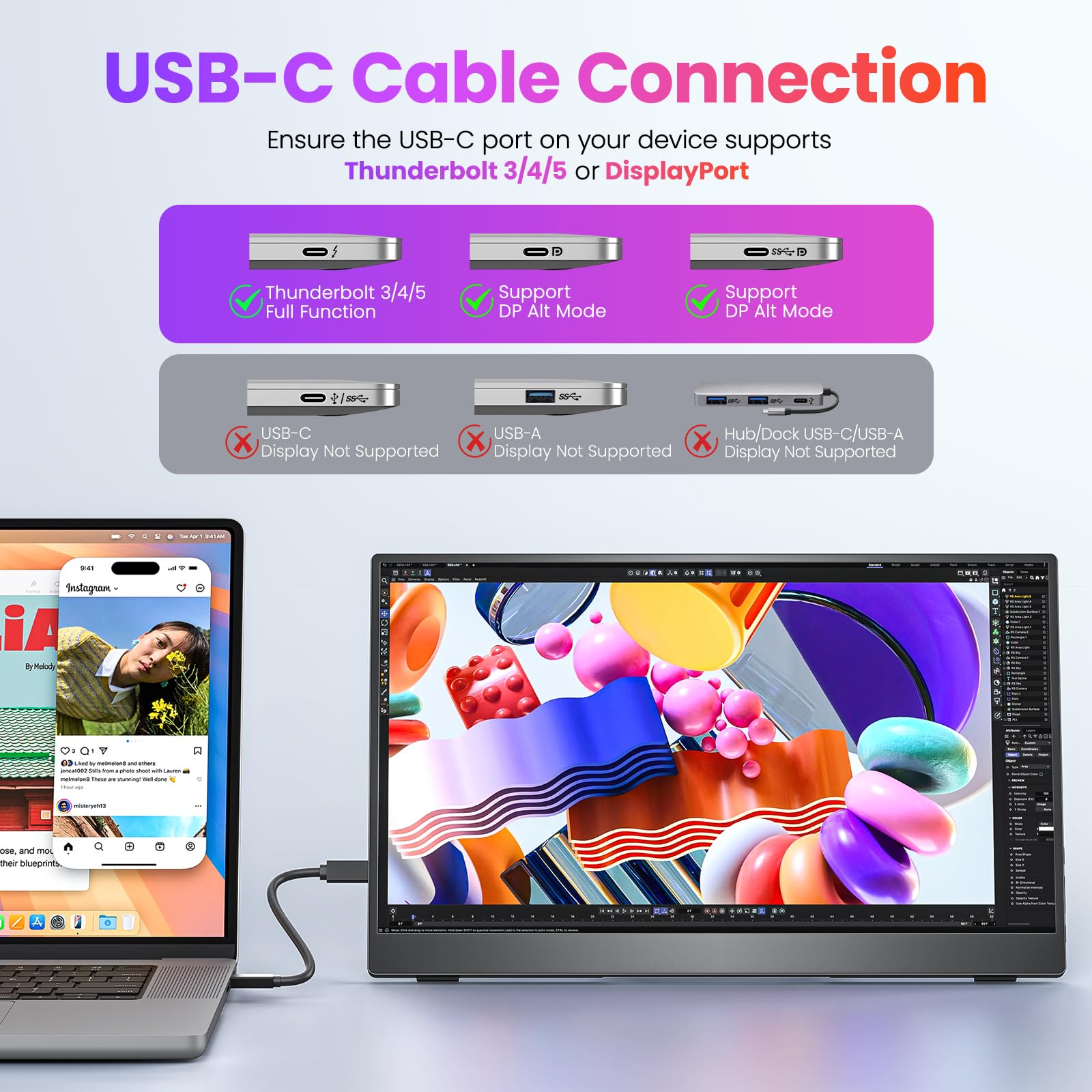 Upperizon Monitor Portatile 15,6" FHD 87% sRGB IPS HDR Schermo Esterno con Kickstand e Altoparlanti, USB-C HDMI Monitor da Viaggio per Laptop MacBook PC PS5 Xbox, Compatibile VESA