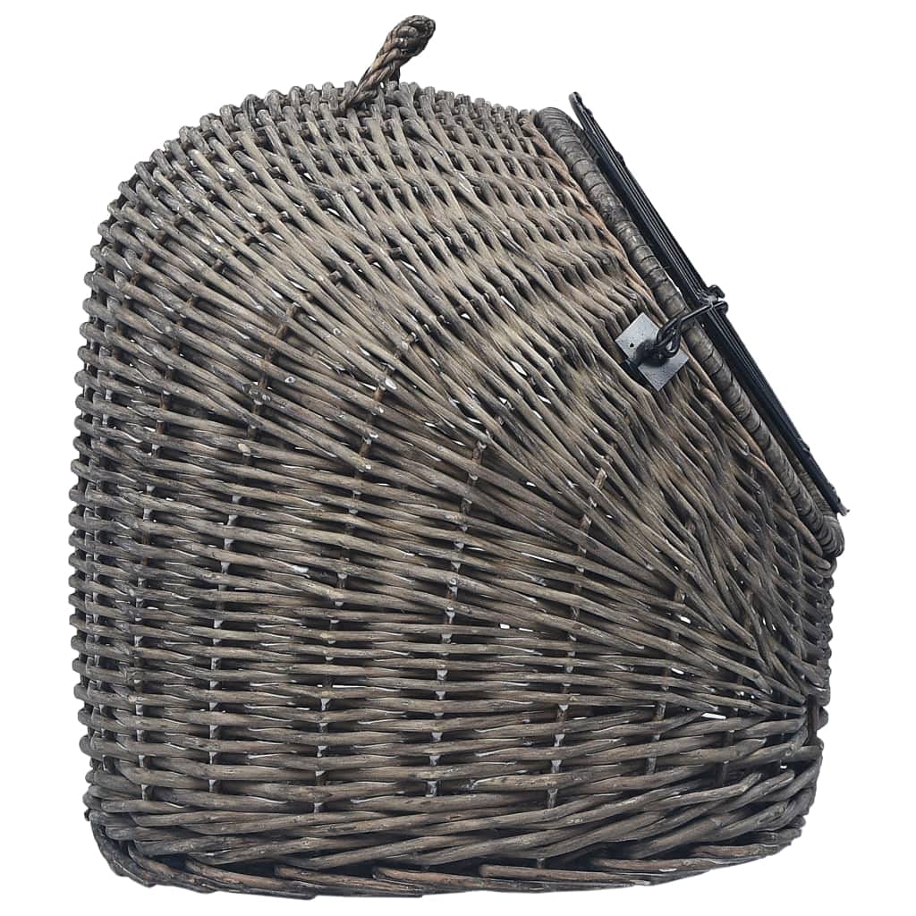 Katzen Transportkorb aus Naturweide Grau 45x35x35 cm, mit Tür und Schlaufe, für Katzenbox Tiertransport Reise Tierarzt, Tragetasche für Haustierbox