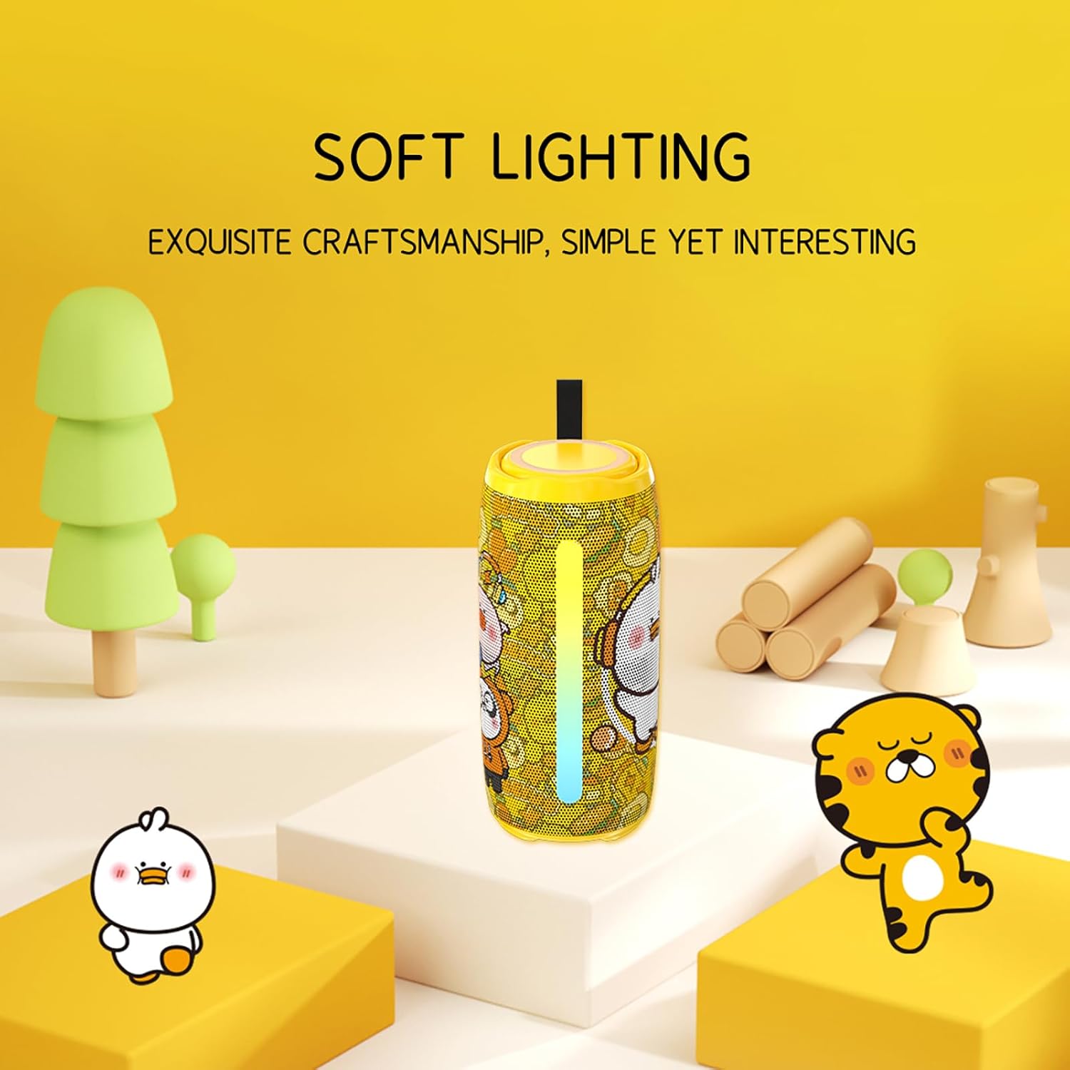 Portable Bluetooth Speaker with Lights, IPX5 Waterproof, Stereo Sound Loud, Small Wireless Speaker , TWS Pairing, BT5.3，20H Long Playtime, for Home/Party/Beach/ Outdoor, White Elephant Gifts (Yellow)