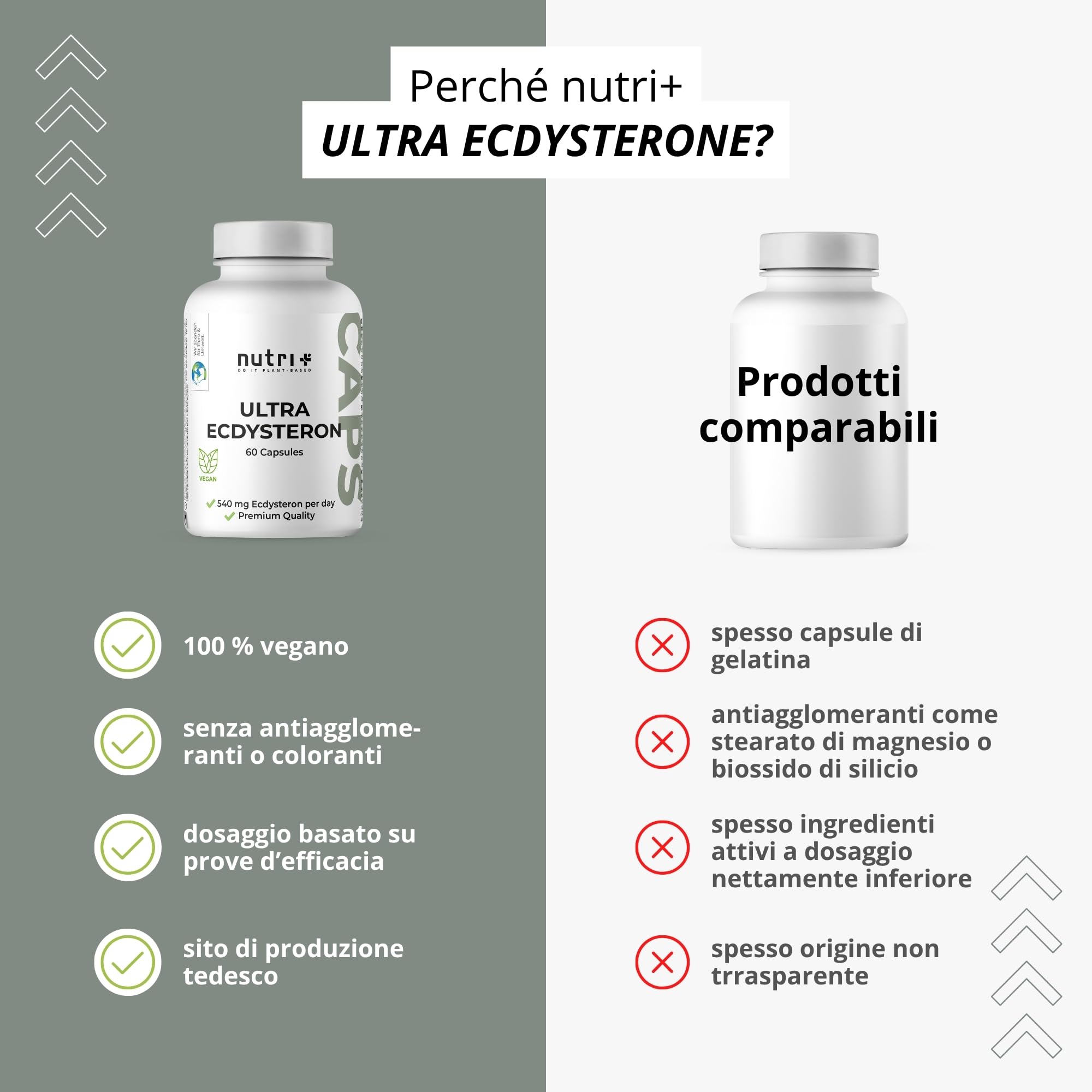 Nutri + Ultra Ecdysterone + Leucina Capsule alto Dosaggio - 790 mg Complesso Principi attivi per Capsula - 540 mg di beta Ecdisterone 90% + 250 mg di L-Leucina in Polvere vegana