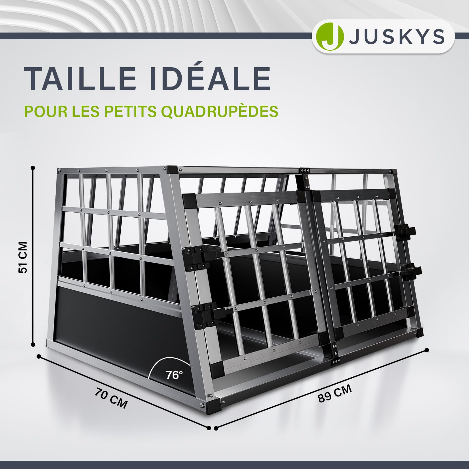 Juskys Box de Transport en Aluminium L-XL 65x91x69 cm – Caisse de Voiture Robuste & Facile à Entretenir pour Chiens avec Porte Grillagée Verrouillable