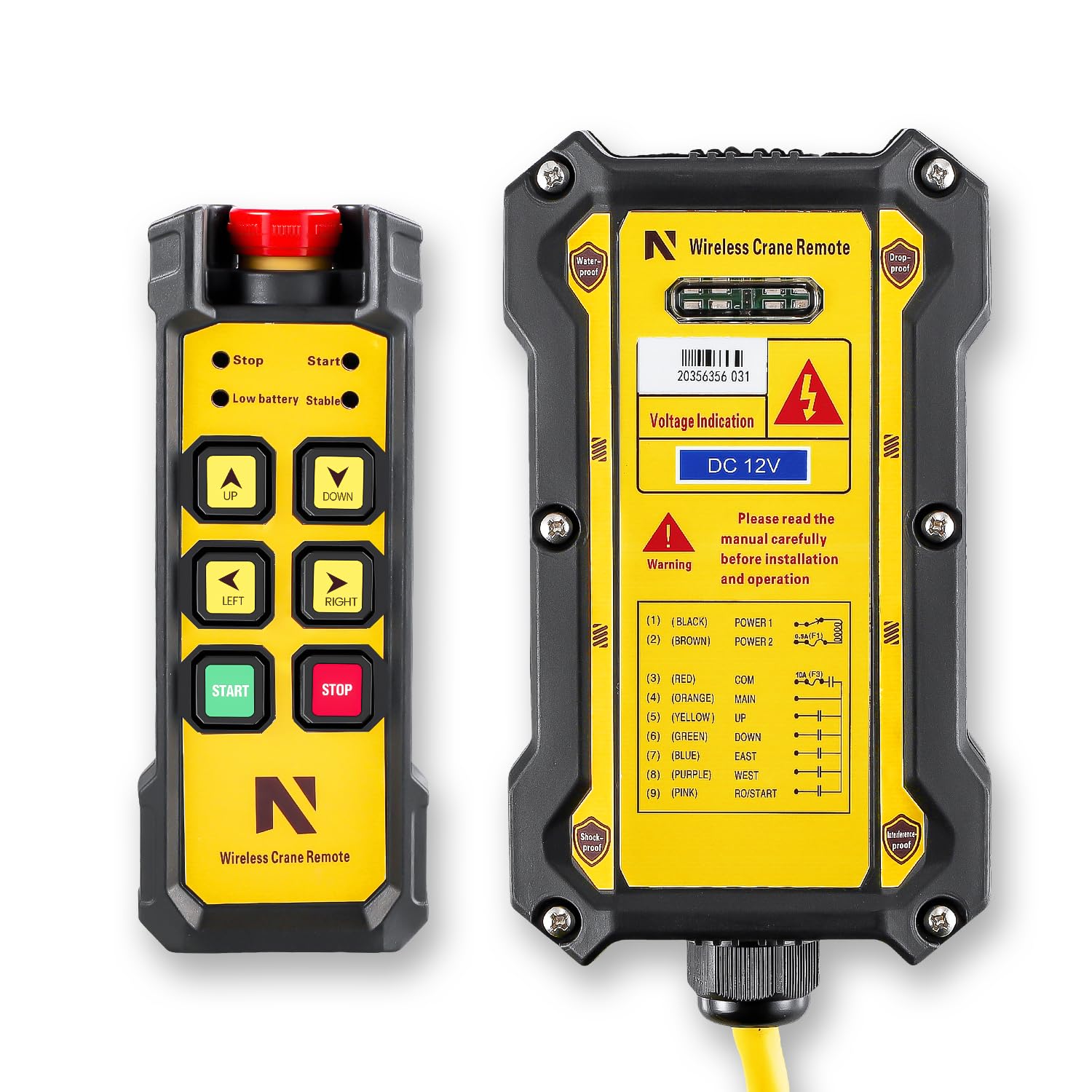 NEWTRY Mando remoto inalámbrico de grúa de 12 V, alcance de control inalámbrico de 300 m, 4 canales, control inalámbrico para industria, polipasto, camión, grúa, interruptor de elevación