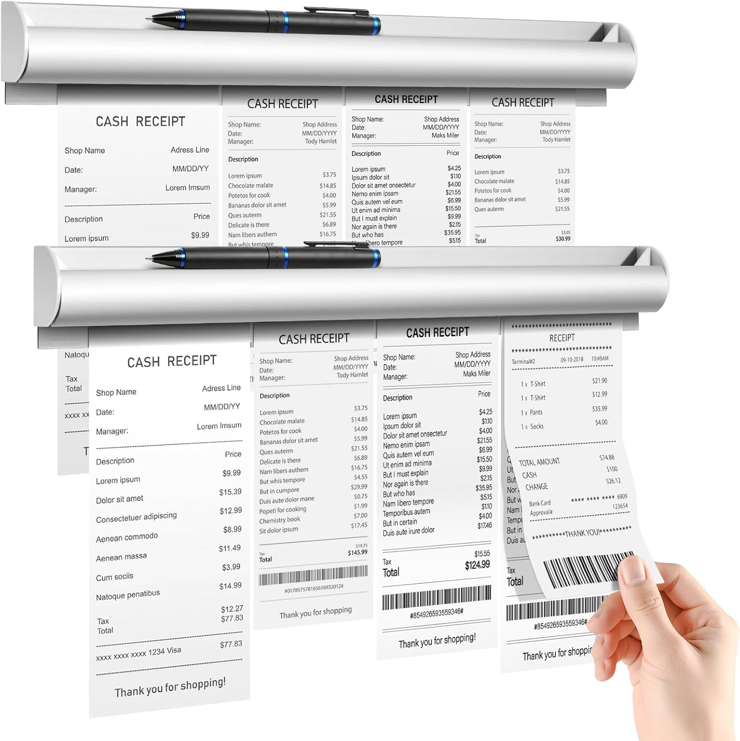 2 Pack Ticket Holders Receipt Holder for Restaurant, 24 Inch Check Order Receipt Holder, No Drill Restaurant Order Ticket Holders for Commercial Kitchen Cafes Pubs Bars