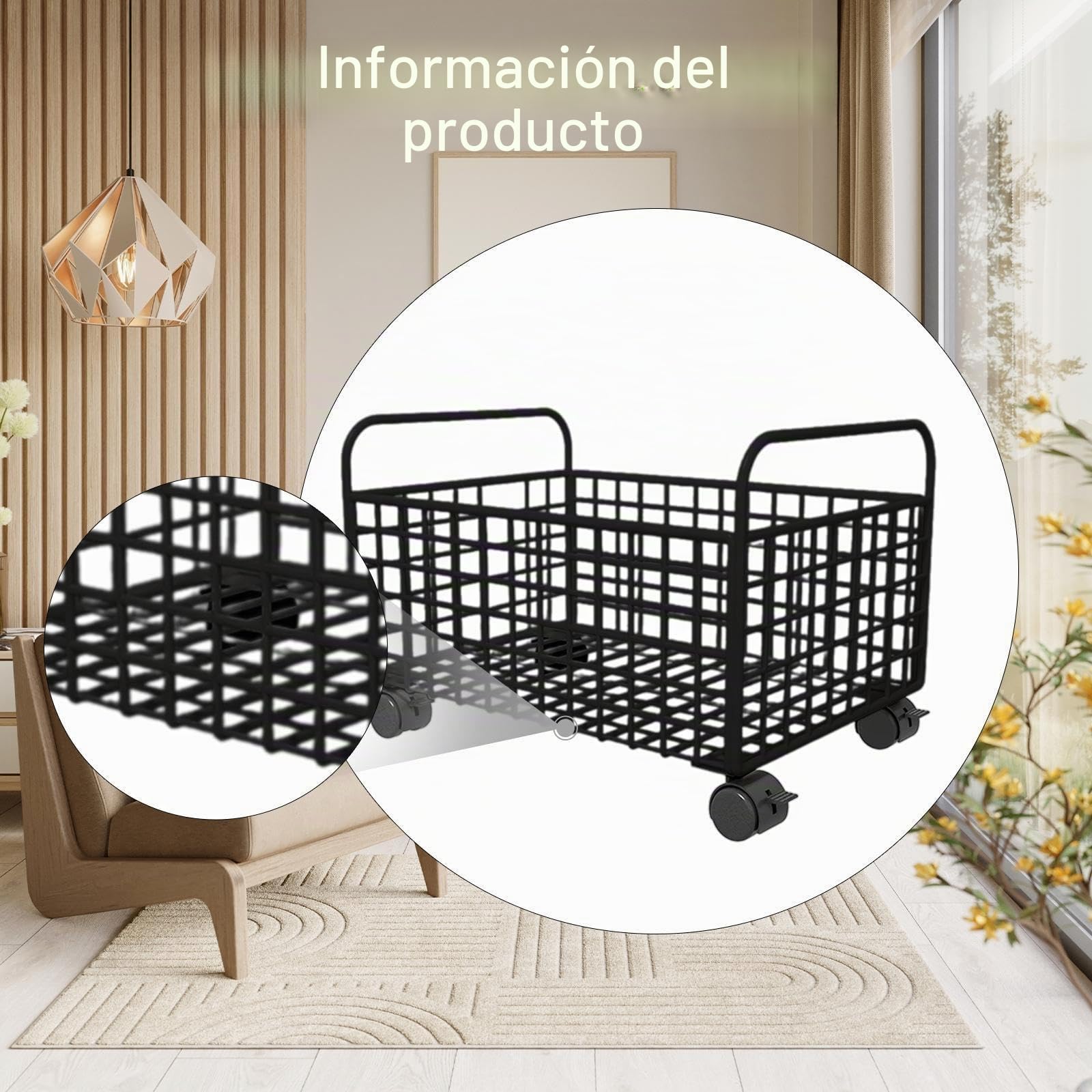 Carrito Utilitario con Ruedas para Almacenamiento Bajo El Escritorio, Contenedor de Malla Metálica para Juguetes Y Manualidades, Negro, 25 Cm X 48 Cm X 30