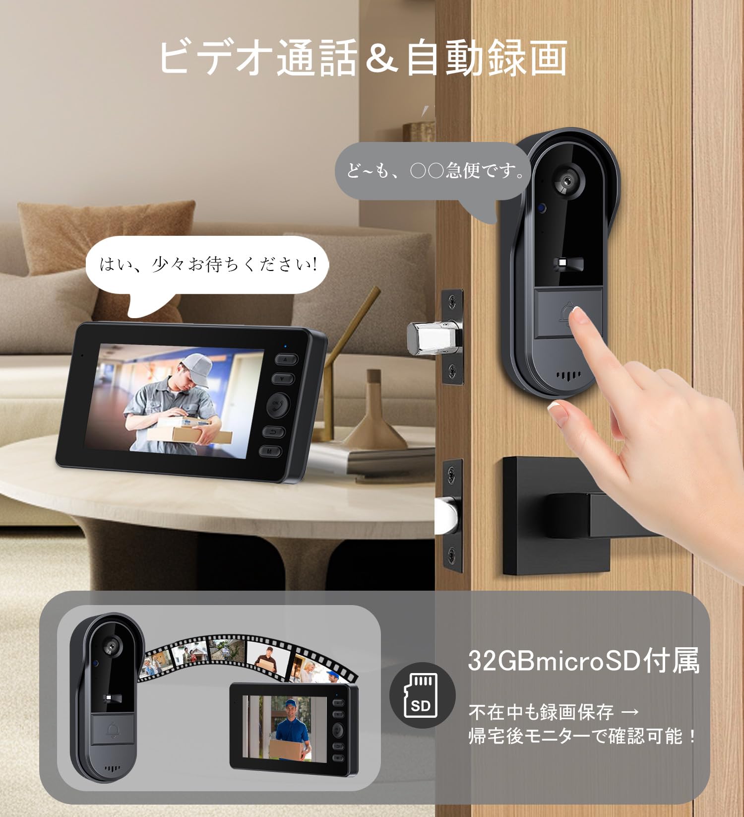 Amazon.co.jp: ZAIDER インターホン ワイヤレス 工事不要 ドアホン