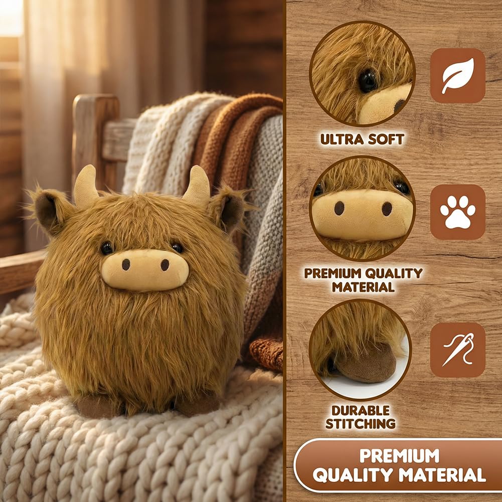 PyrrlicToy 20cm Highland Cow Stuffed Animals Plush Toy, Hochlandskühe Teddy Stuffed Soft - Image 3