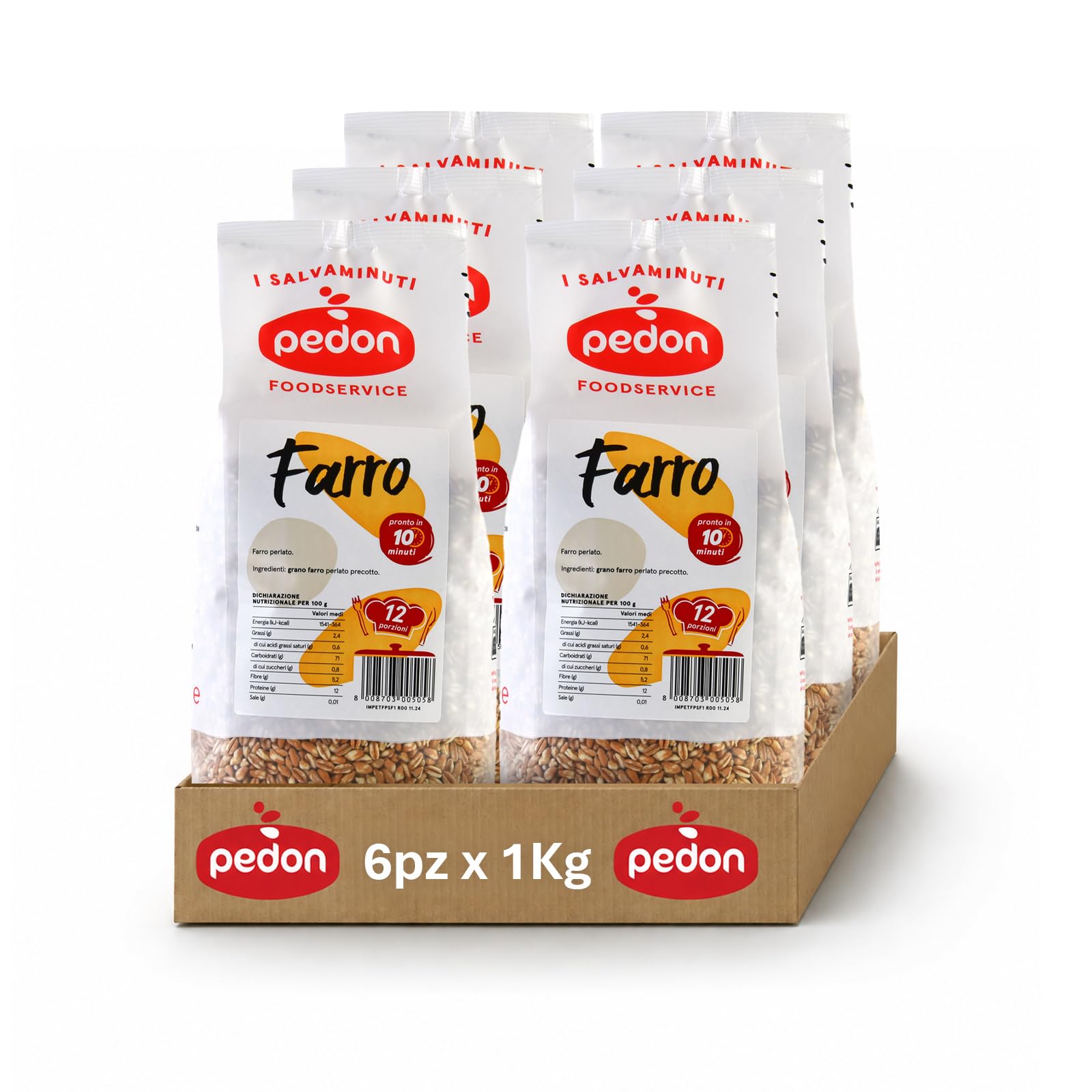 Pedon | I Salvaminuti Farro Perlato Precotto 1 kg x 6, Cereali a Rapida Cottura Naturali, Pronti in 10 Minuti