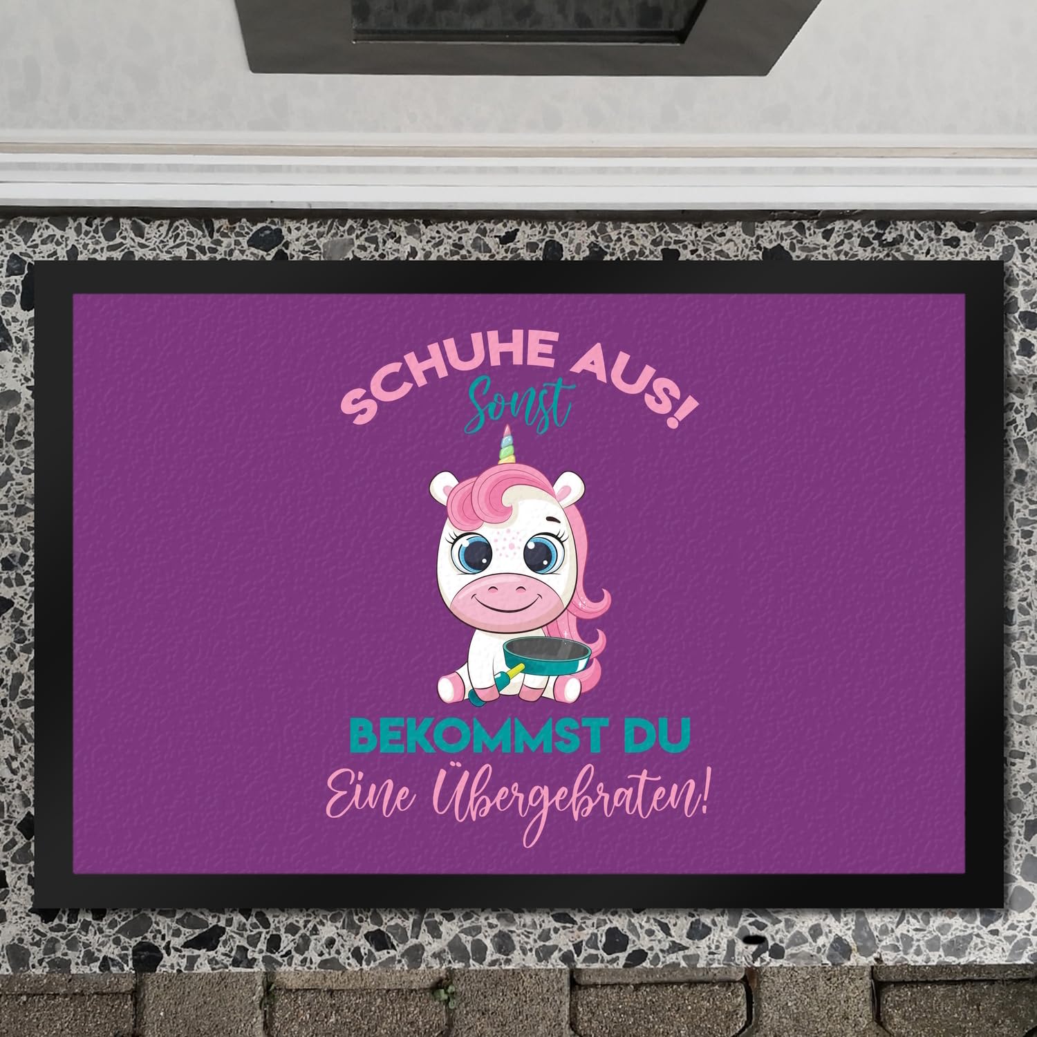 speecheese Schuhe aus Einhorn Fußmatte XXL in 50x75 cm Du bekommst eine Übergebraten in lila EIN farbenfroher Türvorleger für Deine Eingangstür Einhorn Fußabtreter Fabelwesen Türmatte