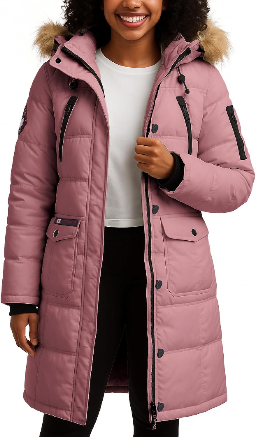 CANADA WEATHER GEAR Womens Long Puffer Coat - Heavyweight Wind Water Resistant Faux Fur Hood Parka Winter Jackets for Women