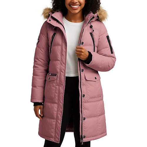 CANADA WEATHER GEAR Womens Long Puffer Coat - Heavyweight Wind Water Resistant Faux Fur Hood Parka Winter Jackets for Women