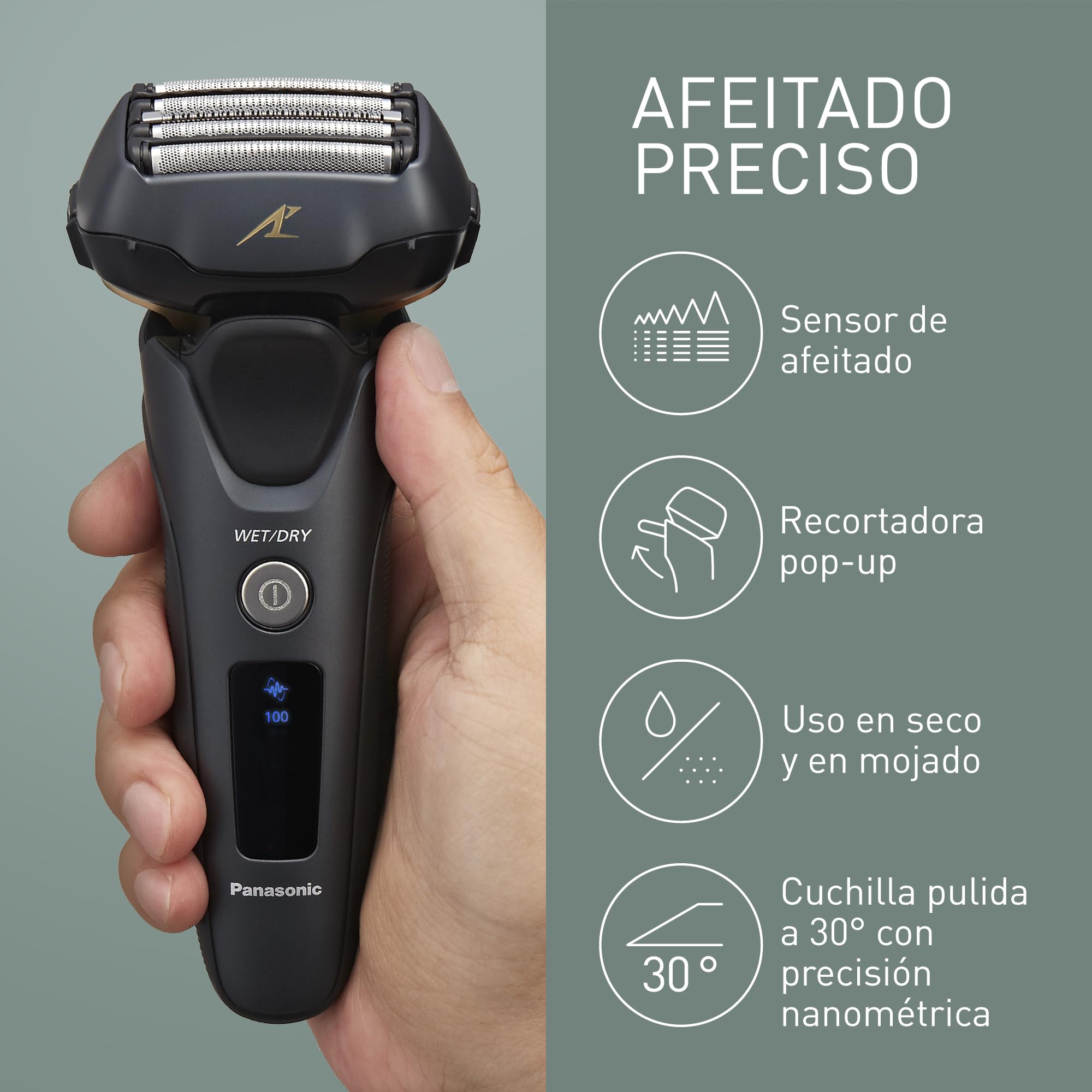 ES-LV97 Afeitadora eléctrica de 5 cuchillas con sensor para barbas con gran capacidad de respuesta, soporte de carga y uso en seco y en mojado