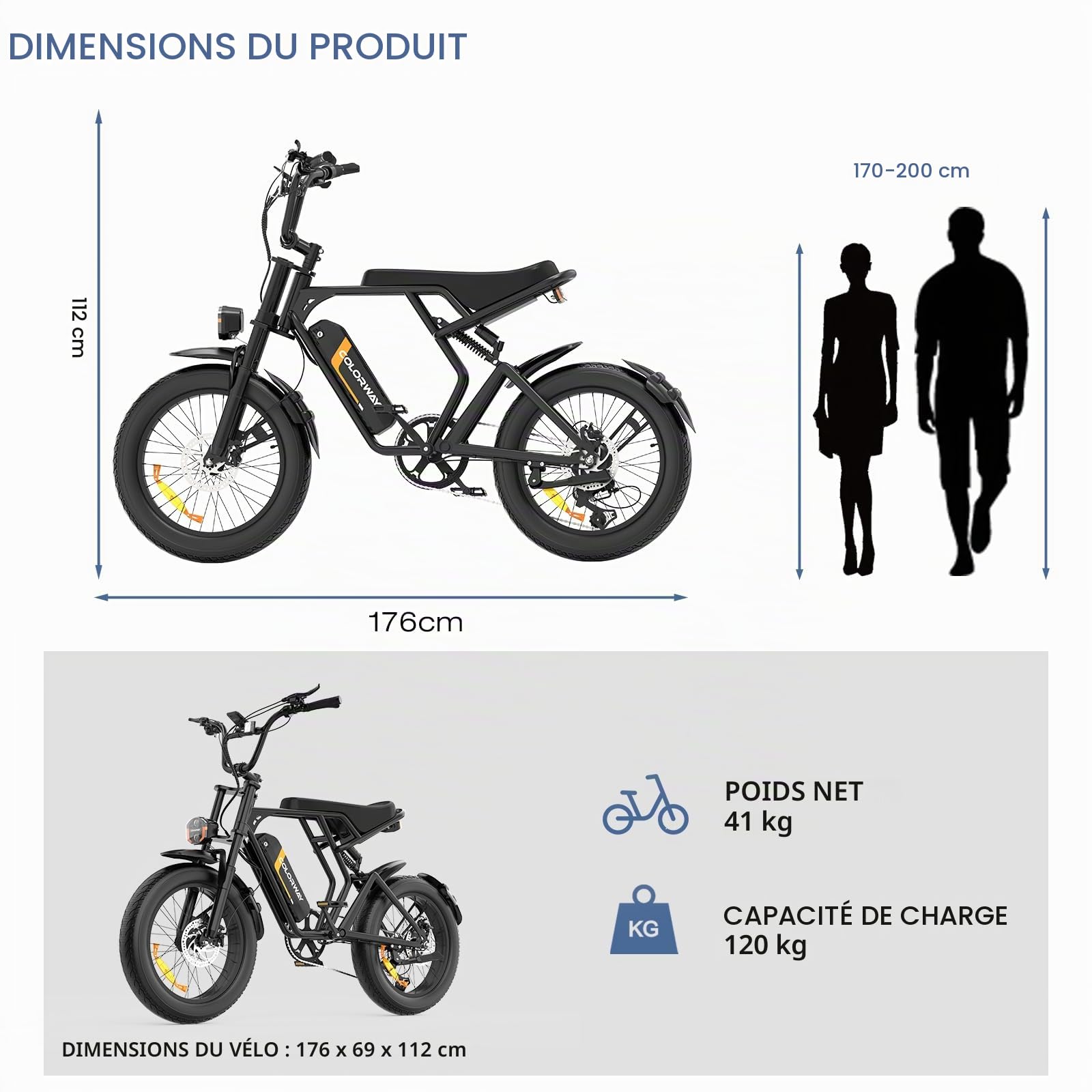 COLORWAY Vélos électriques, EBIKE Tout Terrain de 20 Pouces avec Pneu 4.0 Fat, avec Moteur 250W et Batterie 48V 15Ah, ebike à Moteur Puissant pour Adulte Unisexe.