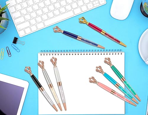 Miniatura 3 de Juego de 8 bolígrafos de corona de cristal negro, bolígrafo personalizado para mujeres, niños, niñas, niños, suministros de oficina, grabado con tu