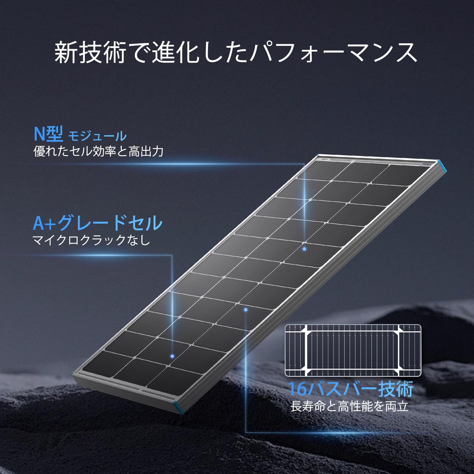 【新品未使用】RENOGY 100W 12V ソーラーパネル Amazon | Renogy 100W 12V N型高効率ソーラーパネル:高温耐性(-40℃〜90
