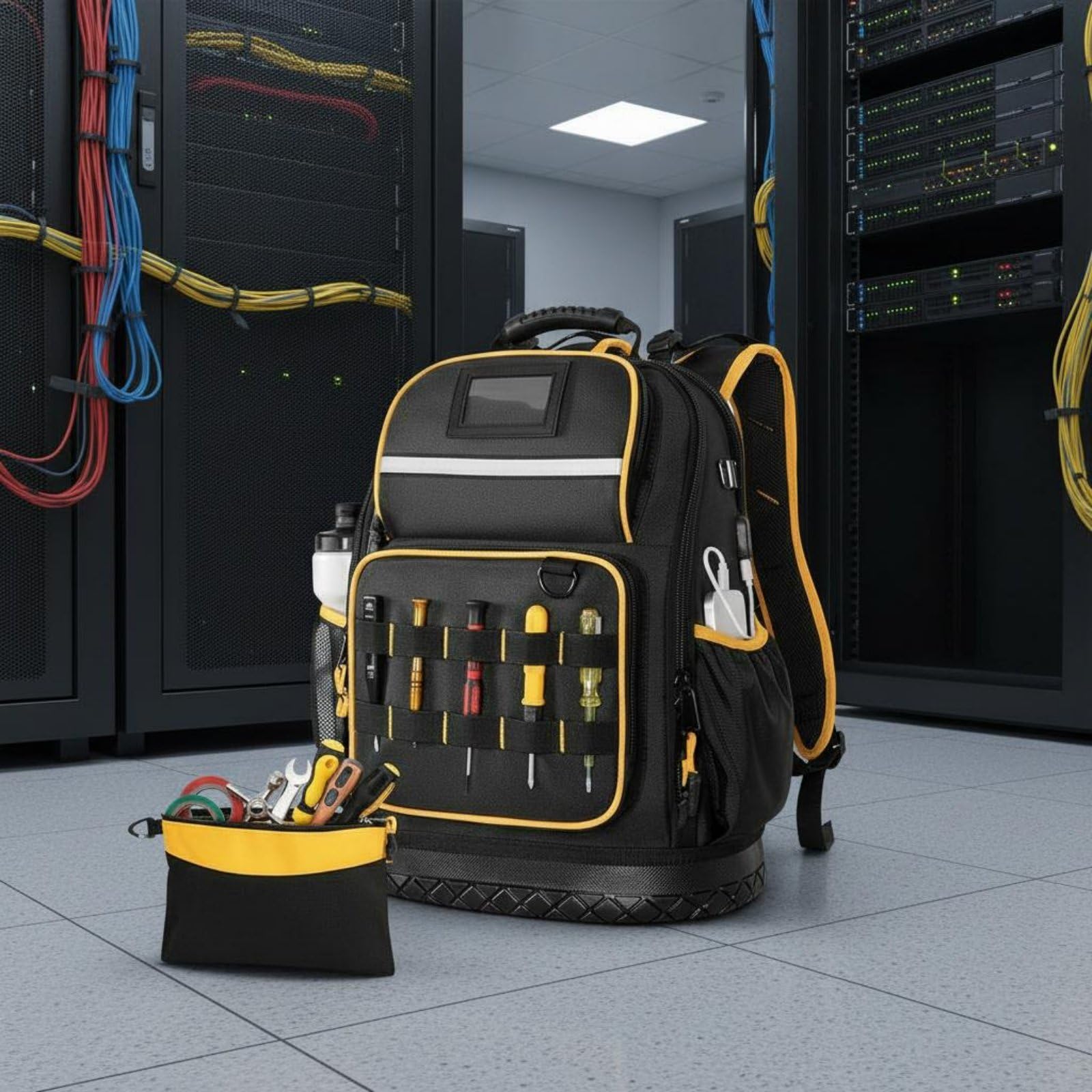 Zaino Porta Attrezzi Professionale Borsa Attrezzi Lavoro Utensili Tecnico con Alloggiamento Imbottito per Laptop 16pollici Interne