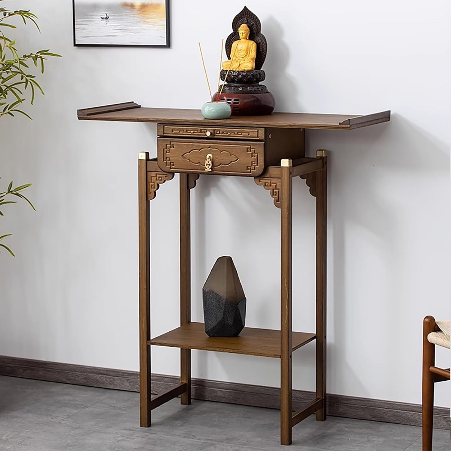 Personal Shrine Altar Table,Buddha Altar Shelf Buddhist Niche,Thickened Materials, Chinese Carving, Drawer Placement,Drawer Storage,Suitable for Temples, Homes.(25.9x15.7x42.5in)