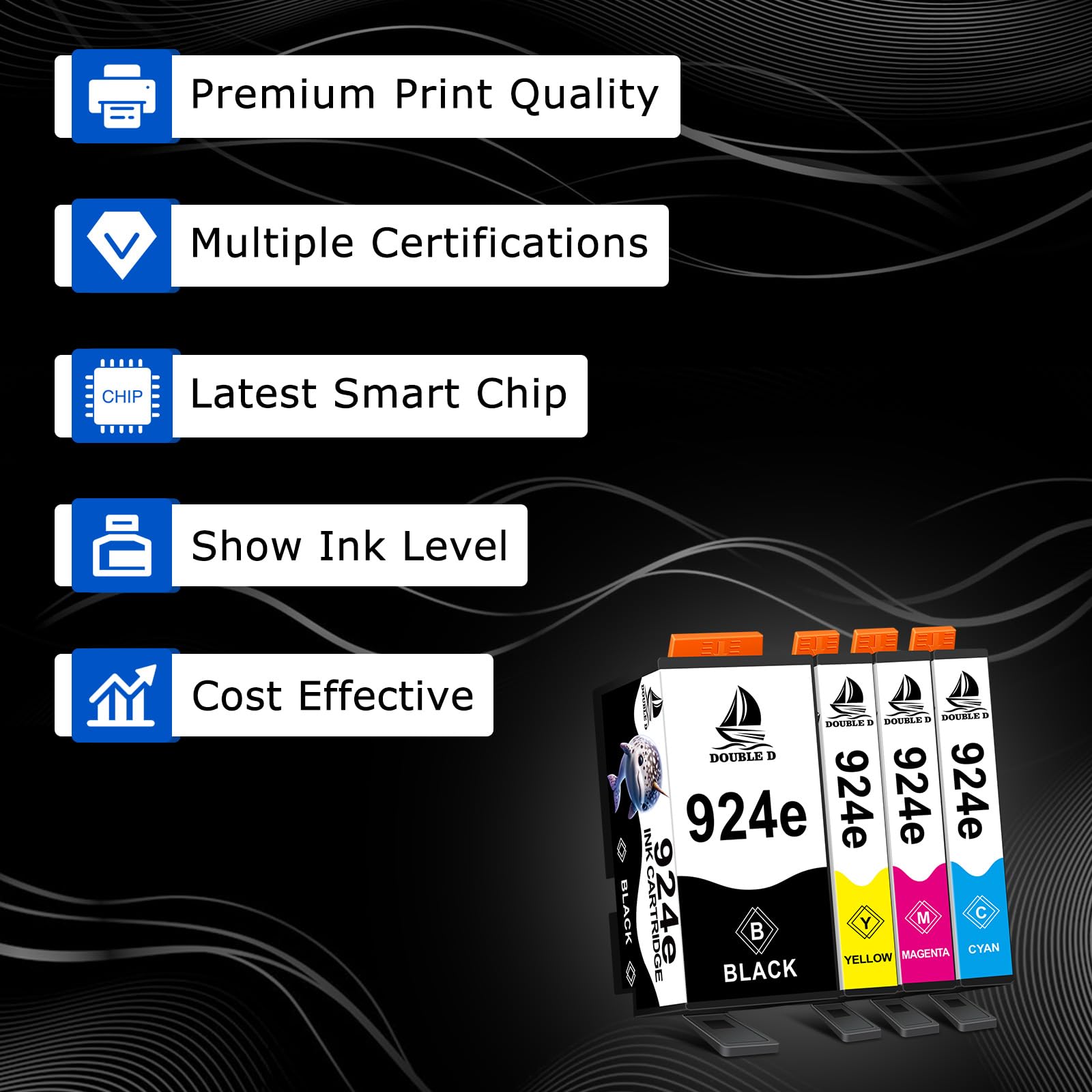 DOUBLE D 924E Multipack per HP 924 XL 924E Cartucce Compatibile con Stampante HP OfficeJet Pro 8124e, 8122e, 8132e, 8135e, 8134e, 8125e (1BK/1C/1M/1Y, Con Chip)