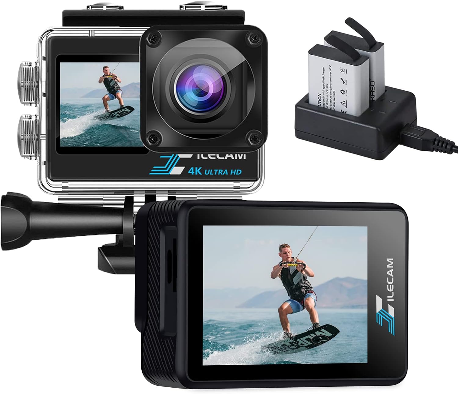 Xile Action Camera 4K WiFi Waterproof Camera 4*Zoom Dual