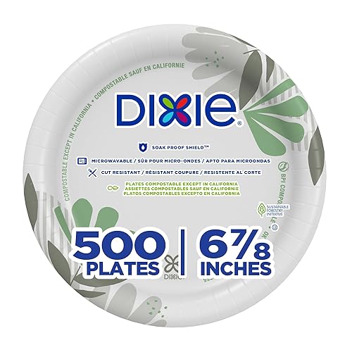 Dixie - Platos de papel de peso medio de 6.8 pulgadas de GP PRO, diseño botánico Pathways, 500 unidades (125 platos desechables por paquete, 4
