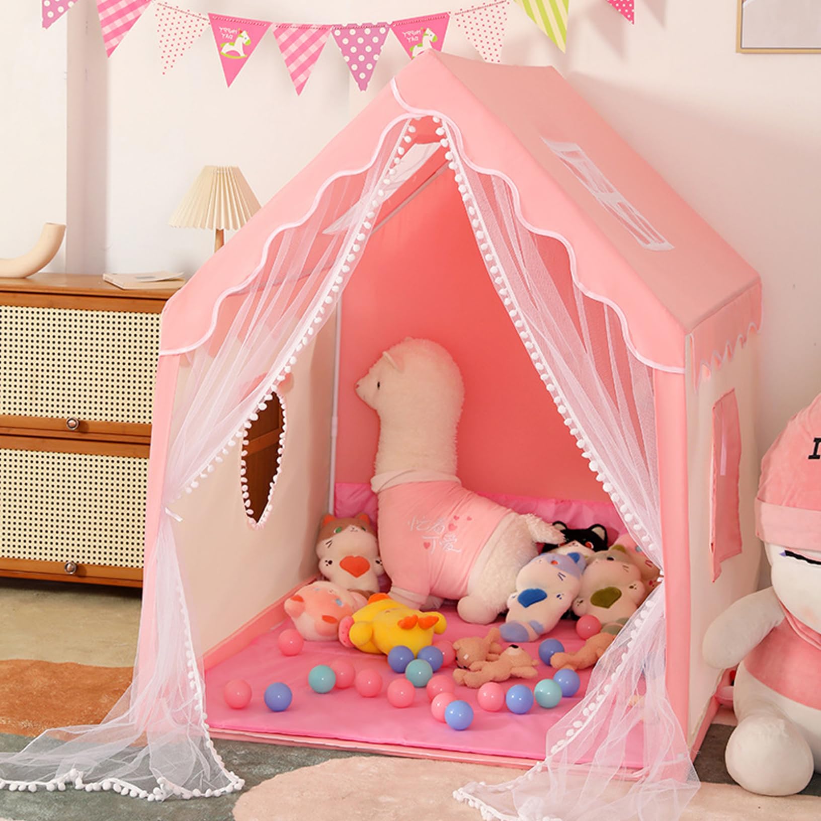Kinderspielzelt für den Innenbereich, Prinzessinnen-Spielhaus mit Wolkendekor, geräumiges, faltbares Innenzelt, ideal für fantasievolles Spielen für Mädchen und Jungen