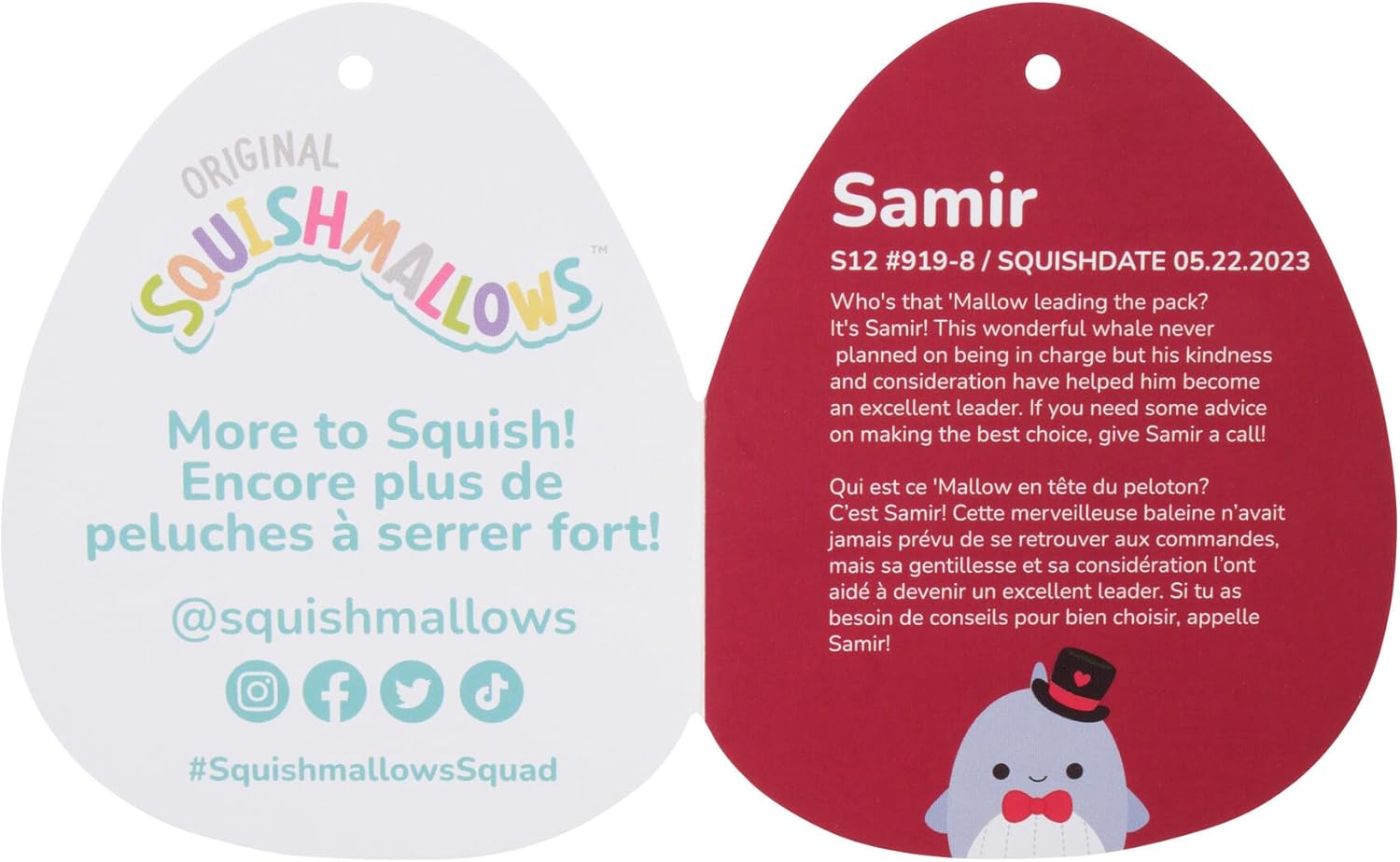 Squishmallows Original 12-Inch Samir Blue Whale with Heart Top Hat and Red Bow Tie - Official Jazwares Plush