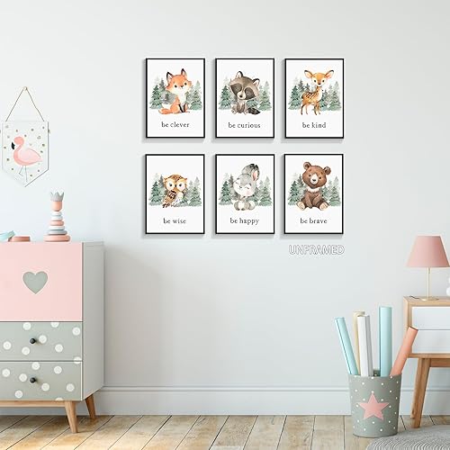 Miniatura 3 de gooptyinh Arte de pared en lienzo de animales del bosque para guardería, 6 pósters de impresión inspiradores de animales del bosque, citas