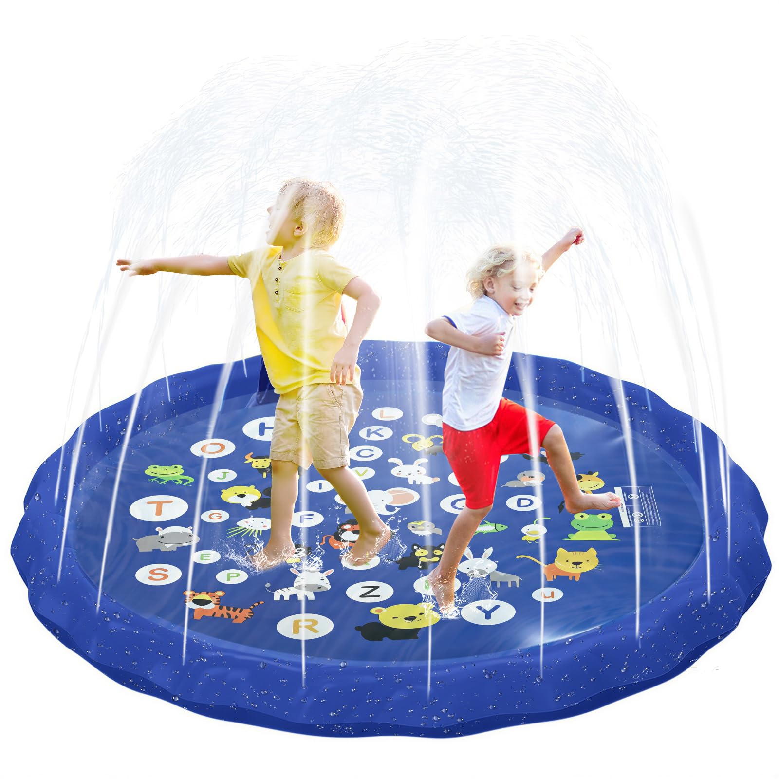 Nzkeuf Splash Pad for Kids & Dogs, 170cm Water Sprinkler Play Mat, Inflatable Foldable Non-Slip Summer Outdoor Water Spray Sprinkler Mat Toys for Kids Pets Family Activities