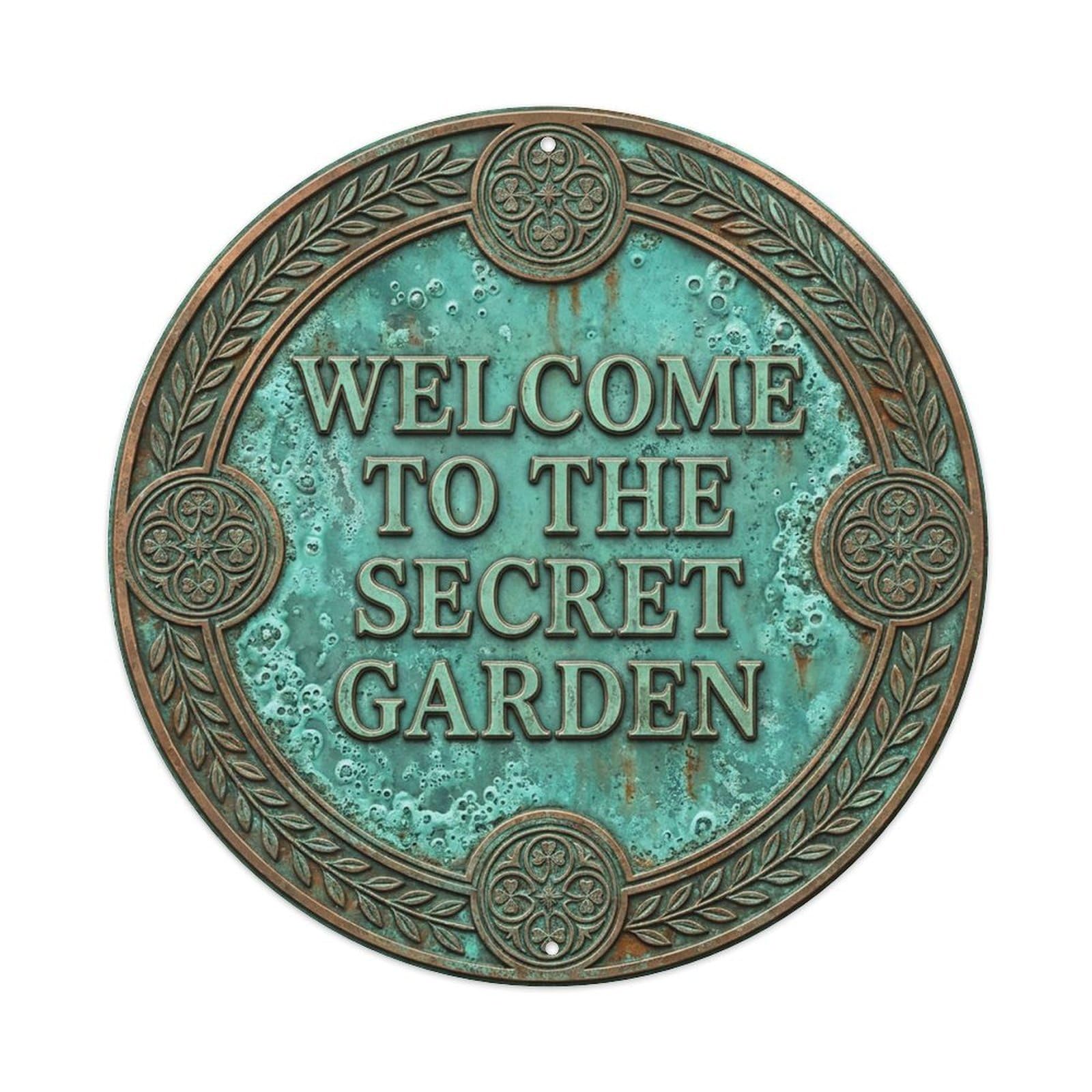 Vintage Welcome Secret Garden Botanical Textured Metal Tin Sign